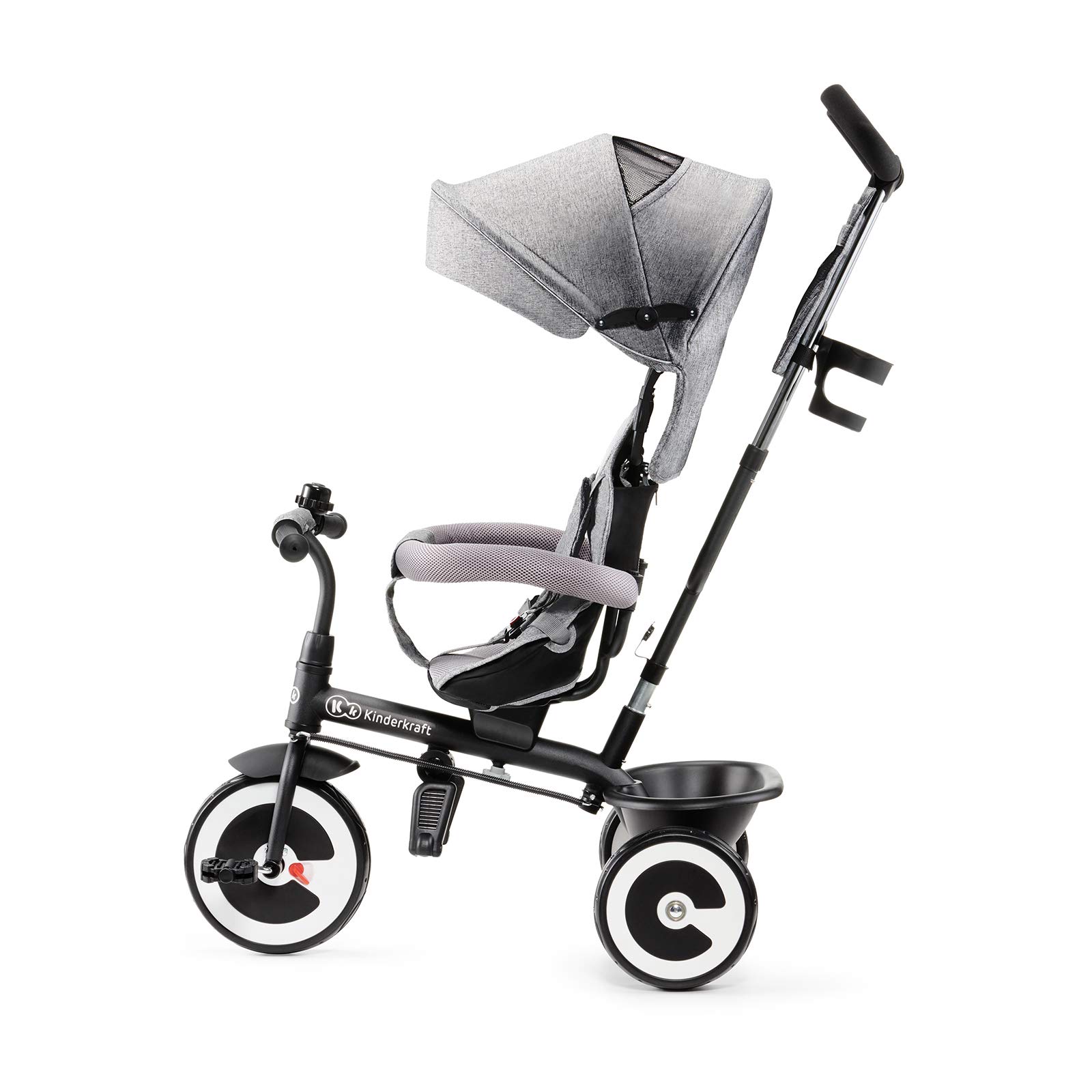 Kinderkraft ASTON 2 PRO Triciclo bambini dai 9 Mesi fino 25 kg, Passeggino con Maniglione regolabile, Bici, Sedile girevole Fronte Mamma e Strada, Cappottina pieghevole, Ruota libera, Blu