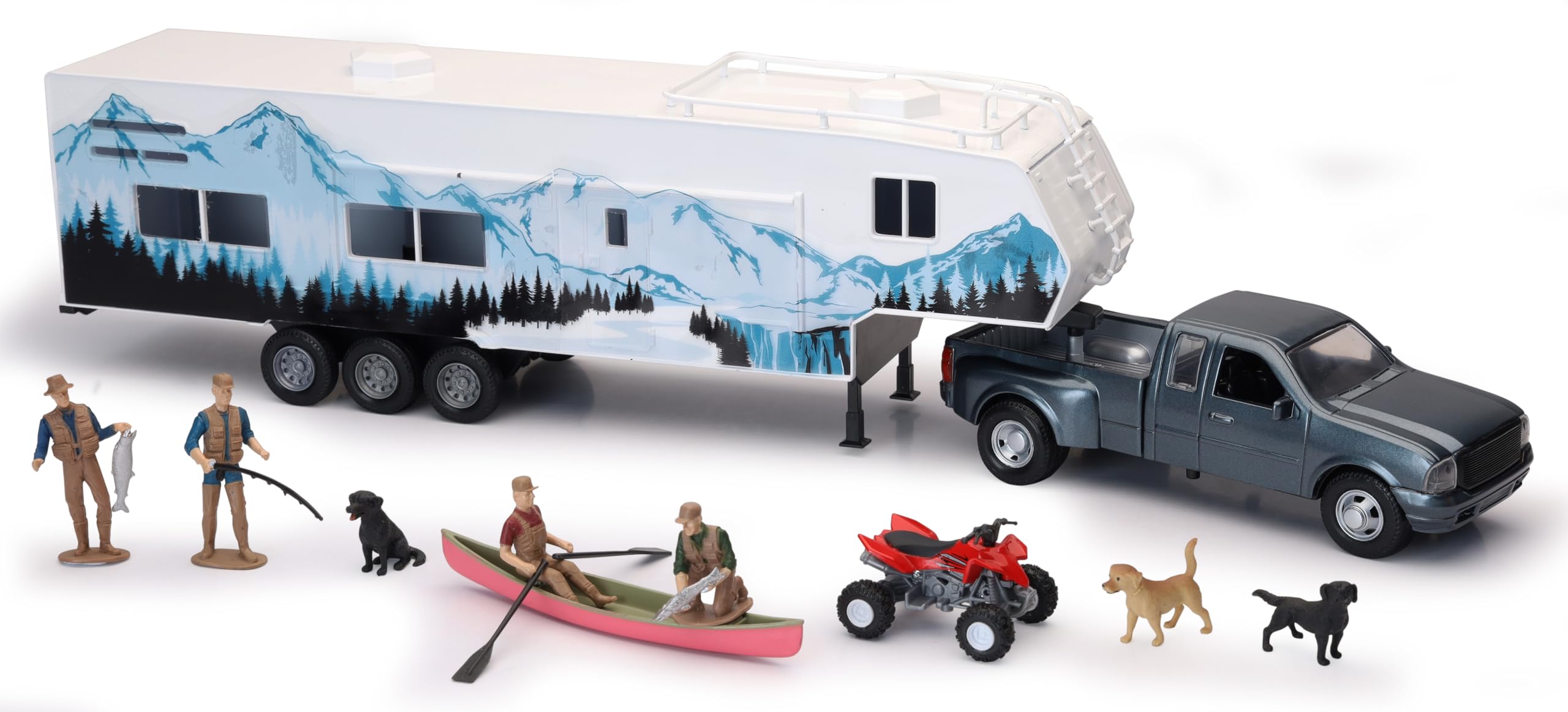 Camping Adventure 1:32 Ford Fifth Wheel Camping Set Truck Trailer Diecast and Accessories