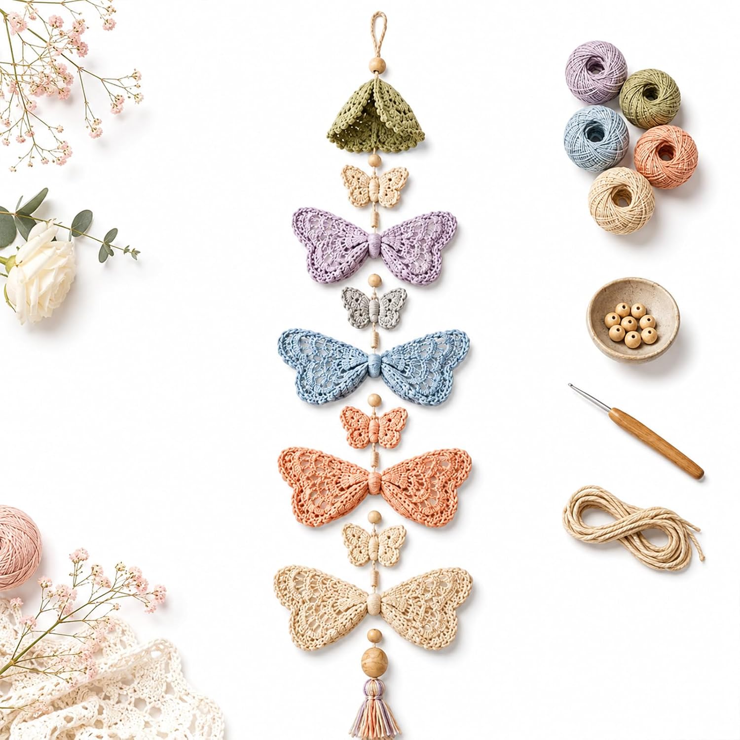Butterfly Garden Cascade DIY Crochet Kit,Handmade Decor Home Decoration,B