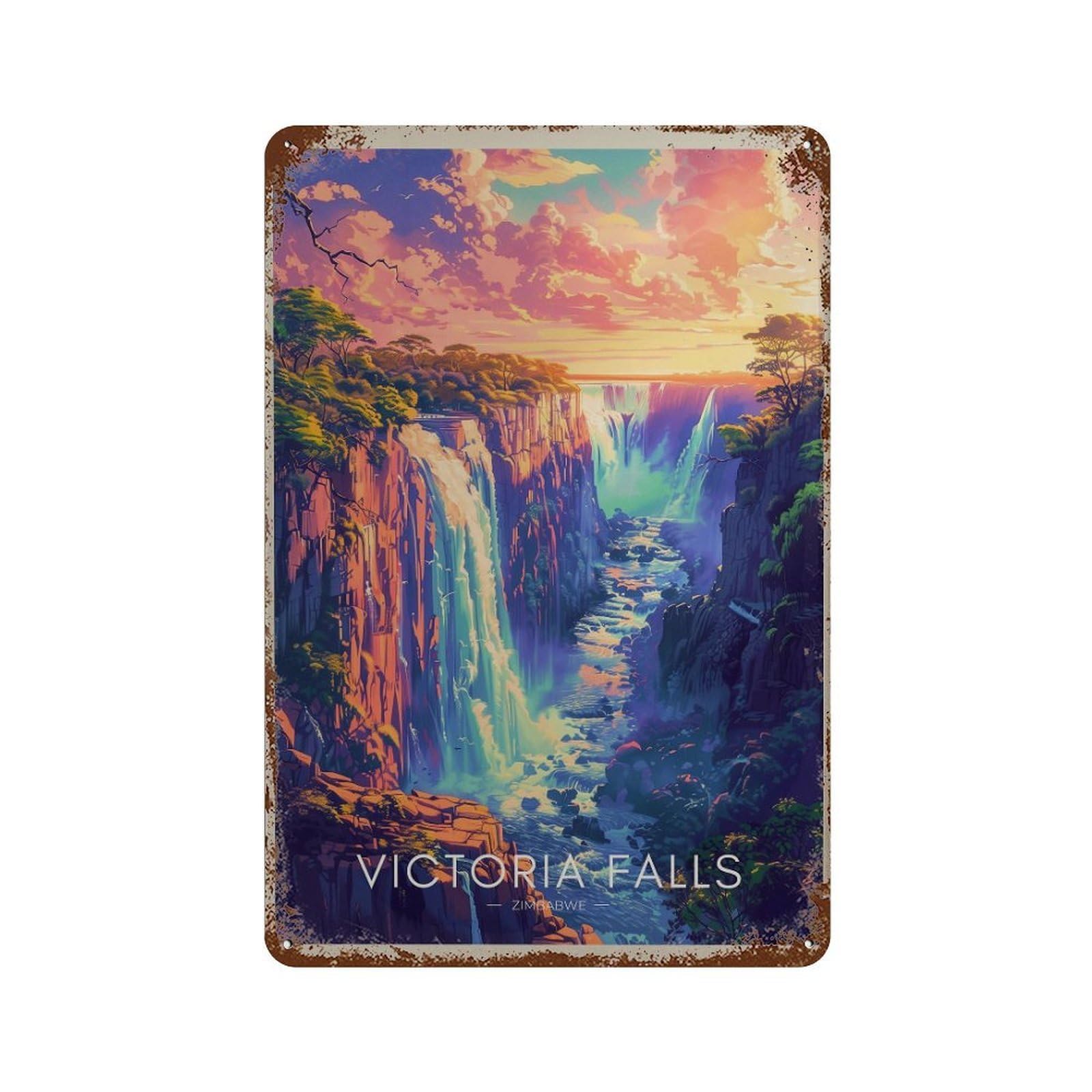 xiaoxiaoshen Victoria Falls Zimbabwe Vibrant Travel Wall Decor Art Metal Tin Poster Modern Home Decor Art Home Bar Shop Decorations Vintage Sign 30x20cm
