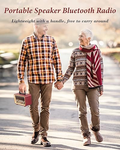 Miniatura 3 de Radio retro vintage PRUNUS con sonido estéreo de graves ricos en Bluetooth, radios portátiles AM FM, altavoz recargable con emparejamiento TWS,