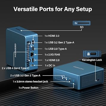 GEEKOM IT12 2026 Mini PC with Built-in NPU & Windows 11 Pro,Intel Core Ultra 5 125U, DDR5 16GB RAM (Up to 96GB) & 512GB SSD, 8K@120Hz Quad Display|Dual USB4|6×USB for Video Editing/Graphic Design