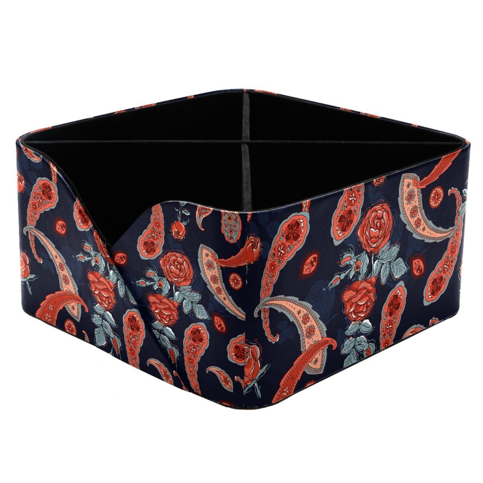KengjuTesu Paisley and Roses Flowers Floral Pattern Desktop Organizer Pen Holder, Rectangular Pencil Cup for Office, Study and Makeup Stations