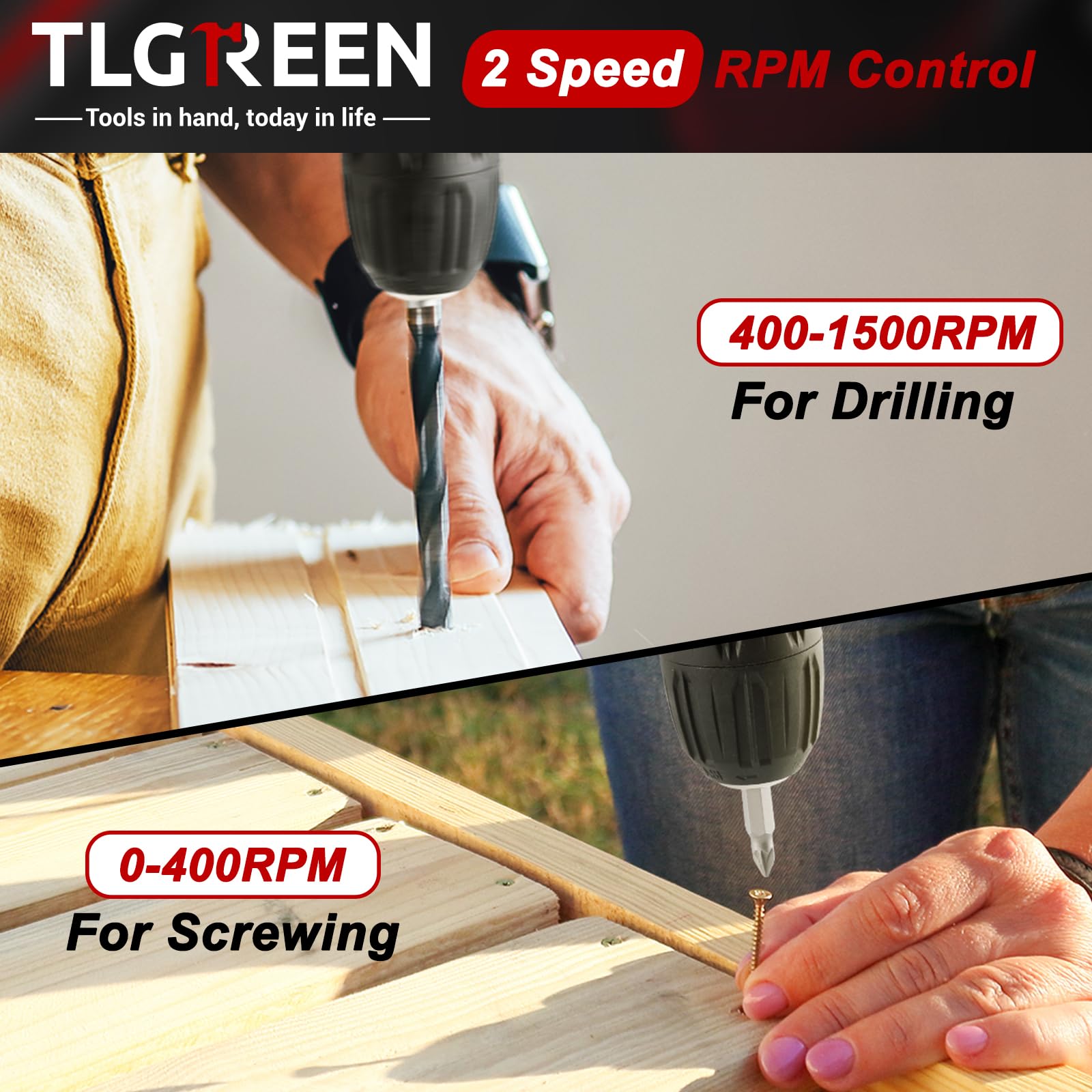 TLGREEN Set di utensili da 12 V con trapano senza fili, kit di utensili manuali con set di punte magnetiche per trapano, controllo a 2 velocità e ricarica rapida, kit di attrezzi per fai da te