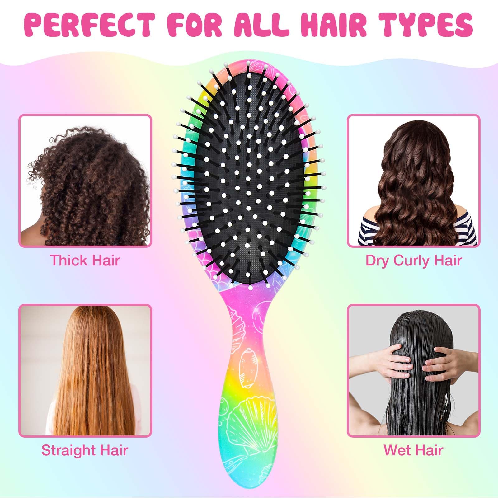 Kids Hair Brush Girls, Toddler Wet Dry Detangling Hair Brush for Curly Thick Hair Pain-Free Comb Girls Kids Women Unicorn Mermaid - Image 4