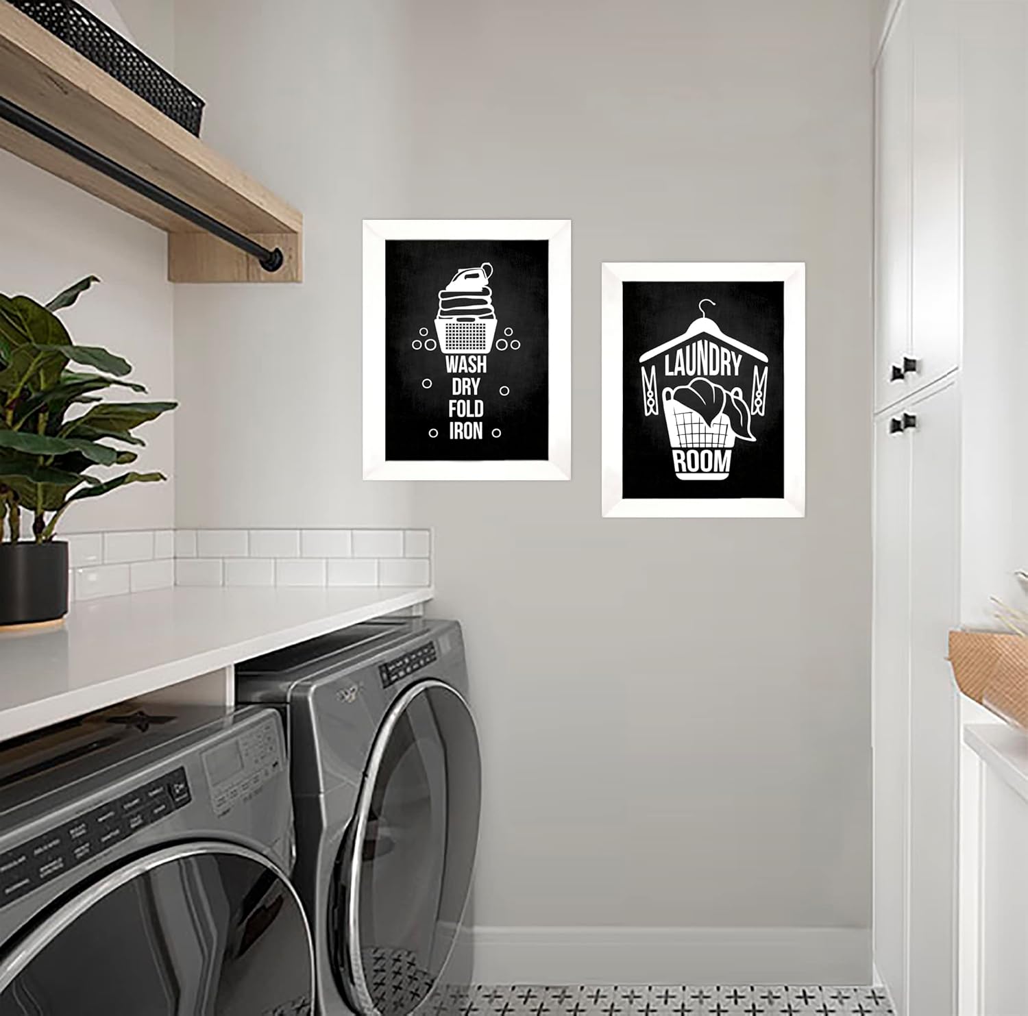 Inkdotpot 2 Piece Laundry Signs for Laundry Room Decor Wash Dry Fold Iron Poster With Frame, Laundry Room Wall Art Signs Framed Wall Decor for Home Laundry, 10x12 Inches (White)