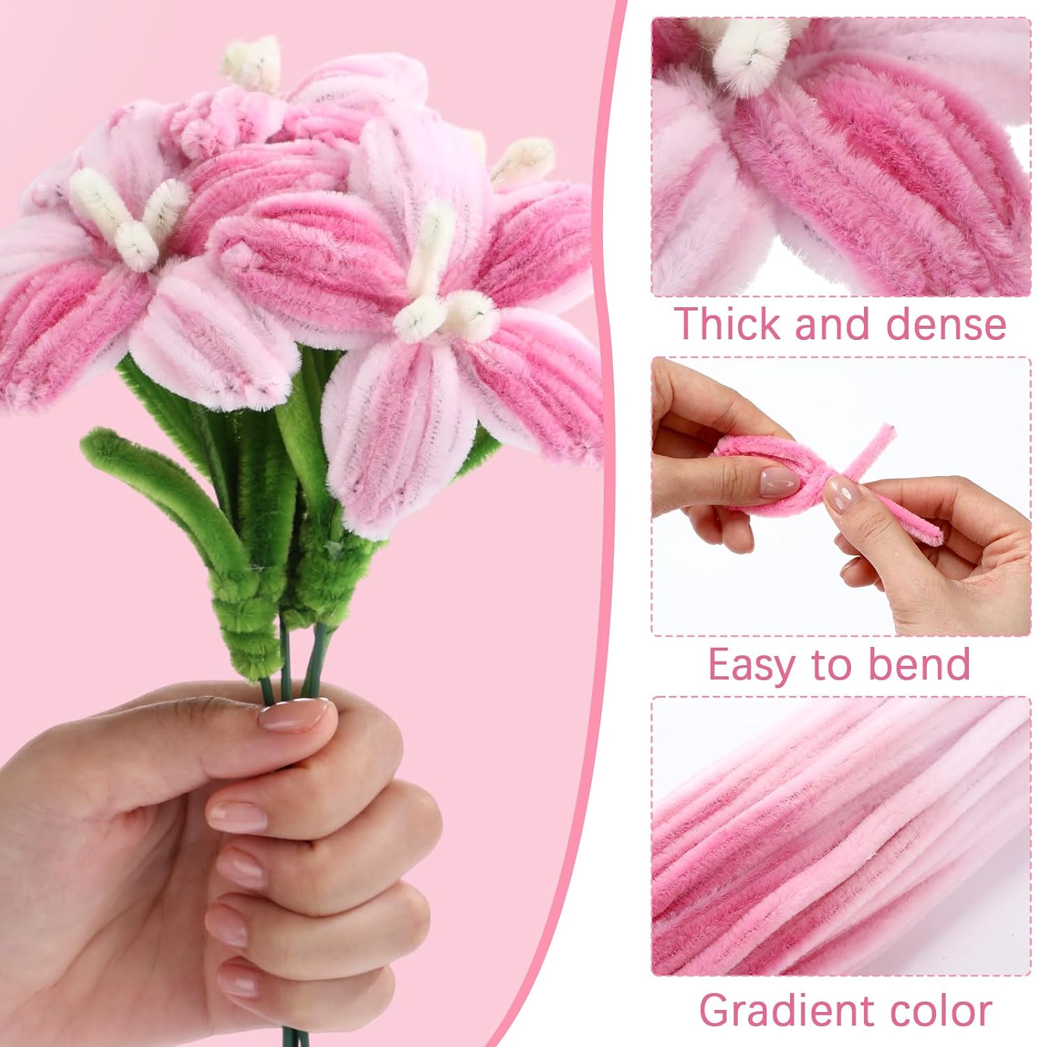 DaisyInner 700 Pcs Pipe DIY Cleaners for Craft Cleaners Flower Pipe Bulk Back to School Party Pastel Chenille Stems Flower Gradient Assorted Colored Fluffy for Classroom Students(Pink Theme)