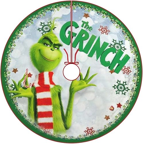 Miniatura 8 de Falda de árbol de Navidad de 36 pulgadas, divertido monstruo verde de dibujos animados, tapete para decoración de fiestas, adornos de vacaciones,