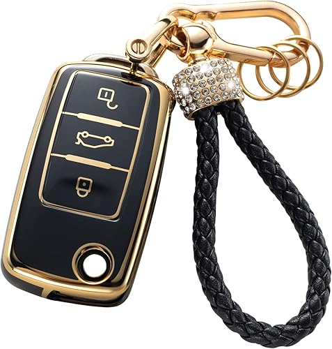 Gematay Funda protectora para llavero VW Volkswagen con cordón para llavero, compatible con VW Jetta Golf Polo MK7 Passat Beetle Smart Key Case