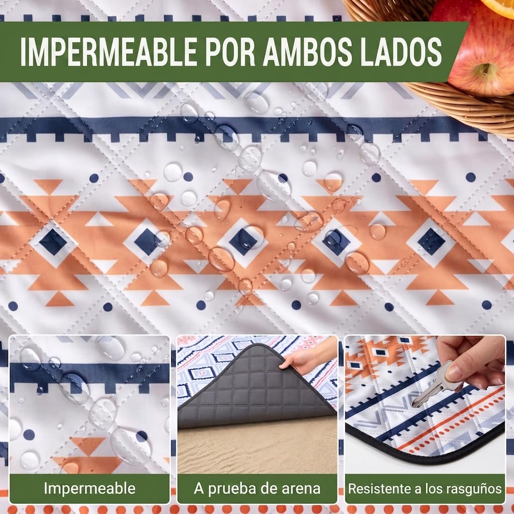 Wolfwise Manta Picnic Impermeable, Grande Mantel Camping 200x200 cm Pliable con Sangles Réglables et Bandoulière, Picnic Blanket para Playa, Jardín, Camping, Viajes y Senderismo, Azul