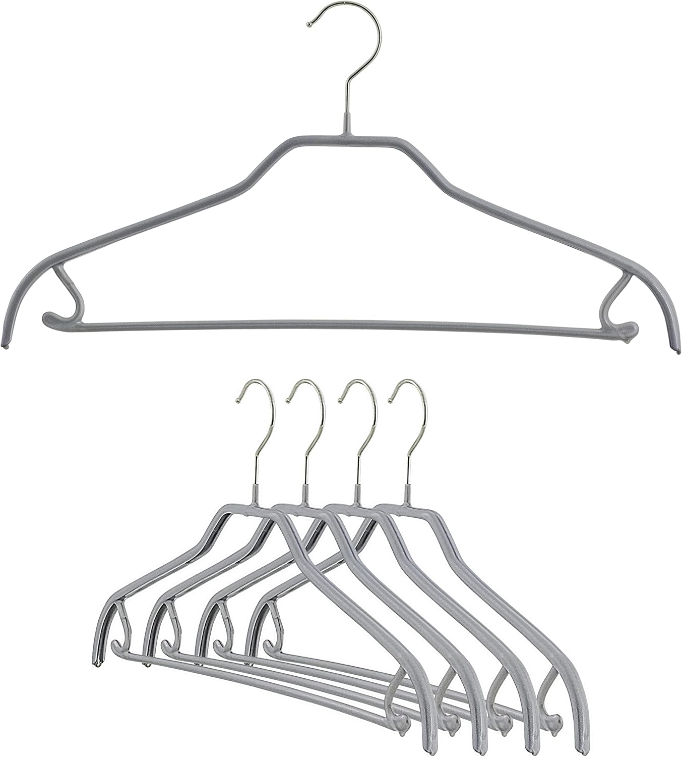 MAWA Silhouette 41/FRS Non-Slip Steel Hangers with Pant Bar & Skirt Hooks, Set of 5 Silver - Space-Saving German Quality