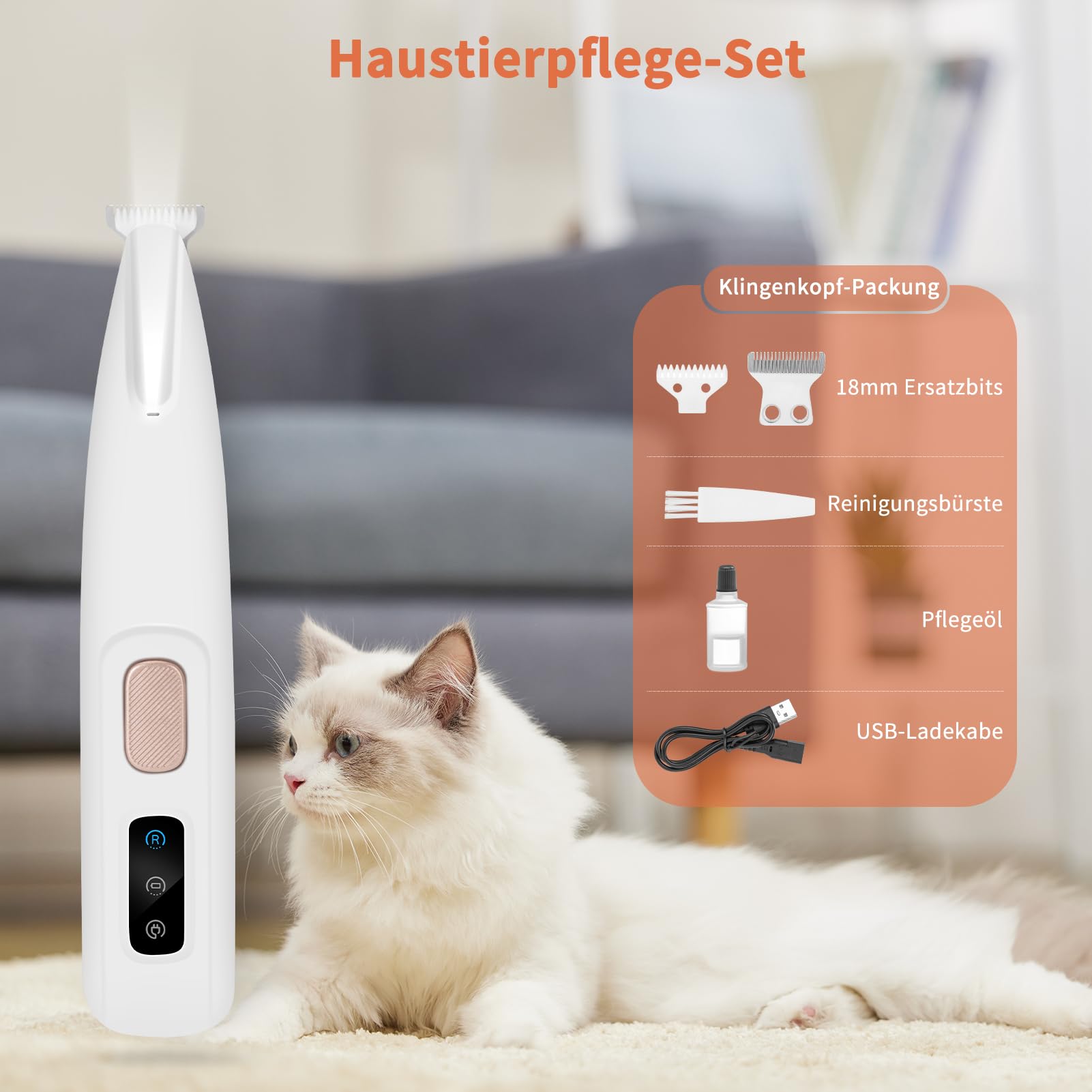 PawTrim Pro Tondeuse à pattes super silencieuse/rechargeable pour animaux de compagnie avec lumière LED, étanche, sans fil, tondeuse professionnelle pour chiens, chats, pattes et yeux