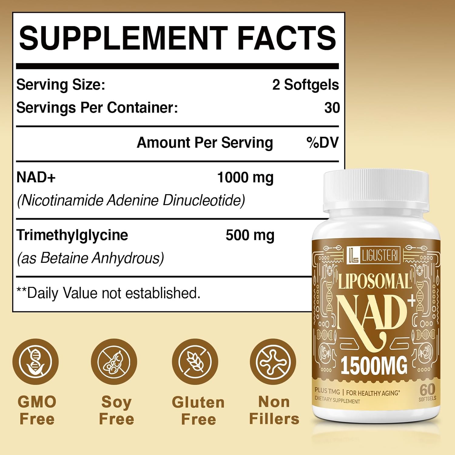 1500 MG Liposomal NAD+, 98%+ Absorption, NAD+ Supplement for Women & Men with TMG, for Aging Defense, Cellular Energy, Heart & Brain Function, Longevity, 60 Softgels - Image 2