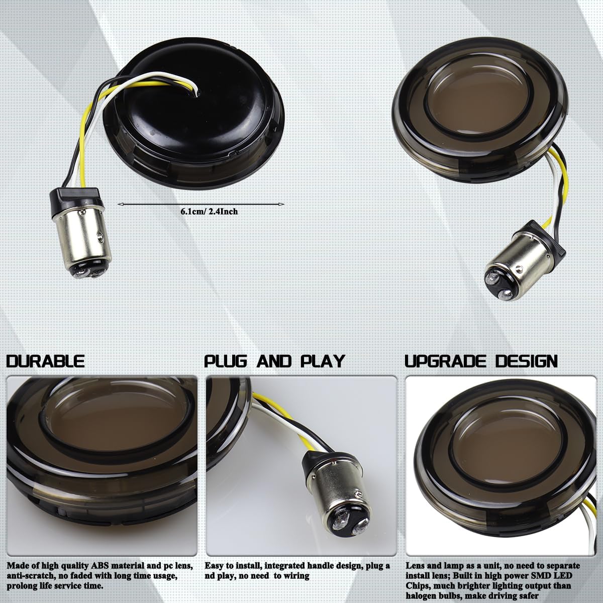 Diffusion 1157 Front LED Turn Signals, 2 Inch Bullet Running Light Compatible with Harley Touring Street Bob Road King Fat Boy Street Glide softail