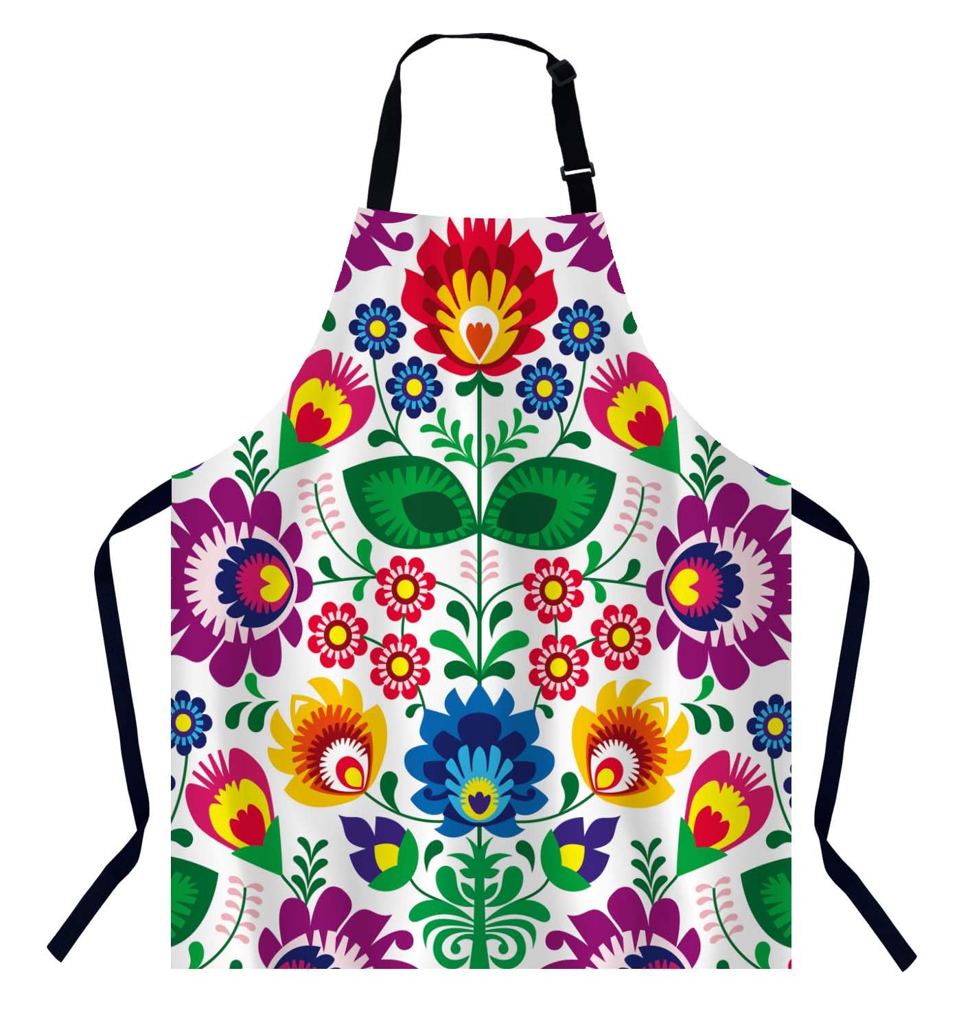 BGBDEIA Traditional Floral Polish Folk Pattern Apron for Women & Men, Adjustable Apron for Home Kitchen, Baking, Gardening, BBQ, Coffee House, Restaurant