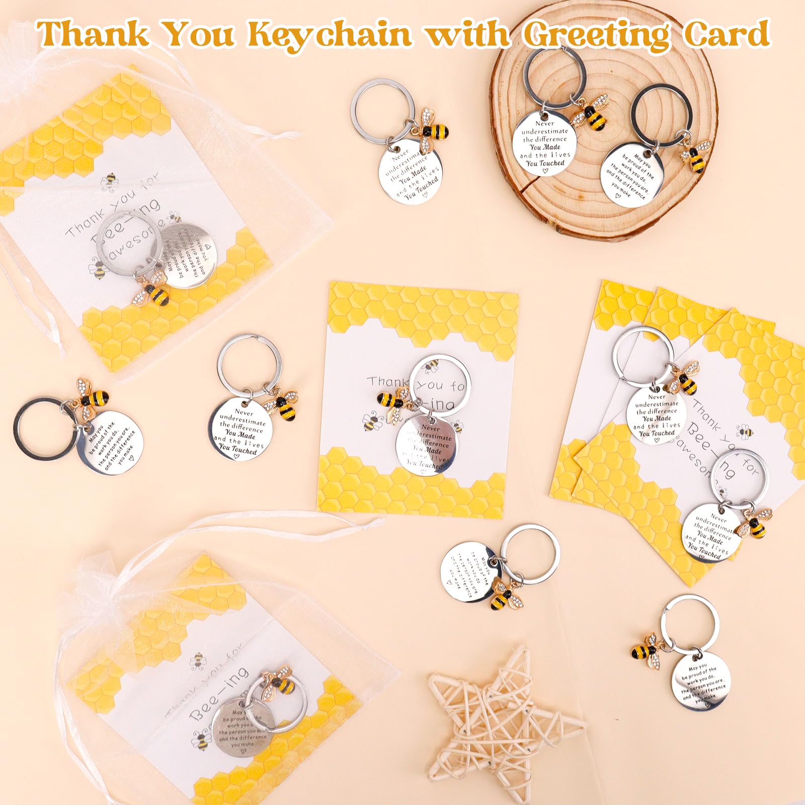 GADITIEK 36PCS Thank You Gifts, Bee Themed Keychains & Cards for Women Professionals & Occasional Givers, 3 cm diameter - Image 4