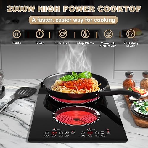 Miniatura 2 de 2000W 12 pulgadas dos quemadores estufa eléctrica quemador superior estufas eléctricas de cocina vidrio superior parachoques eléctrico 2 quemadores