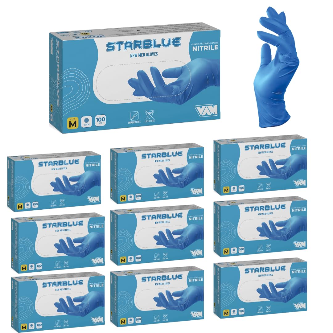Starblue - Guante desechable de nitrilo, no estéril, superficie microrugosa, totalmente libre de talco, ideal para pieles sensibles, sin látex. Perfecto para alimentos, médicos, limpieza (1000, XL)