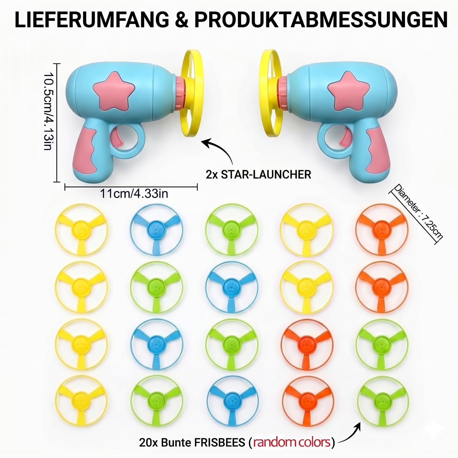 2 Stück Katzen Spielzeug Interaktives, Katzenspielzeug Set mit 2 Blau Launchers und 20 Bunten Flugscheiben, Propeller Spielzeug für Katzen, Cat Fetch Toy für Indoor und Outdoor Training Jagen Schlagen