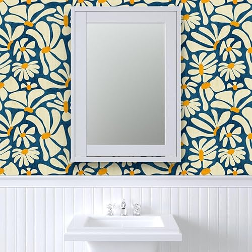 Miniatura 9 de Papel tapiz autoadhesivo de 9 x 2 pies  Retro Daisy Flower Power Blue Floral Vintage Groovy 70S 60S papel tapiz extraíble personalizado por