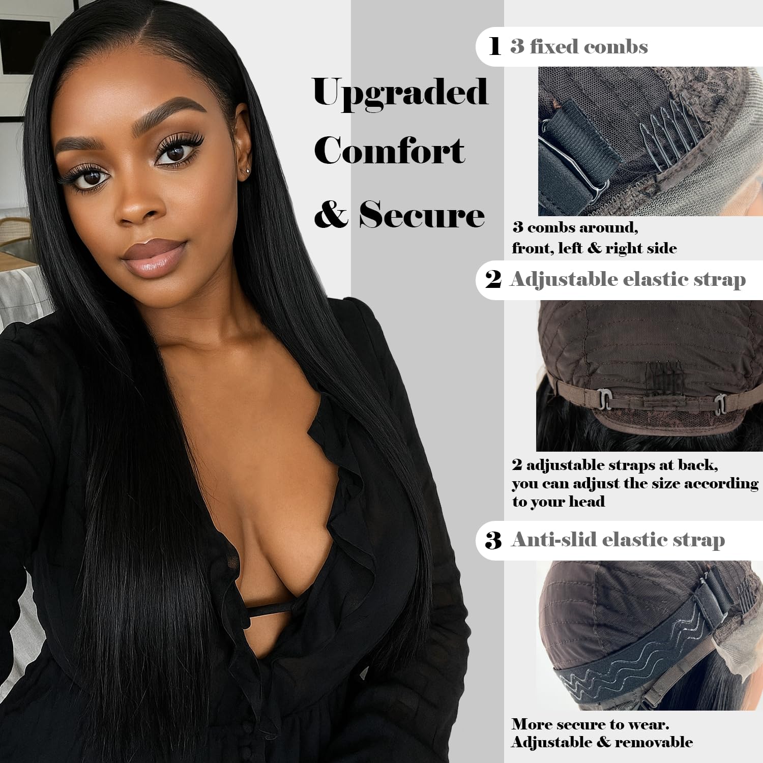 13x4 Lace Front Wig, 30in Synthetic Lace Front Wig for Women, Long Straight Natural Black Wigs for Black Women Pre Plucked, Baby Hair Trimmable Natural Density Free Part Frontal Lace Wig