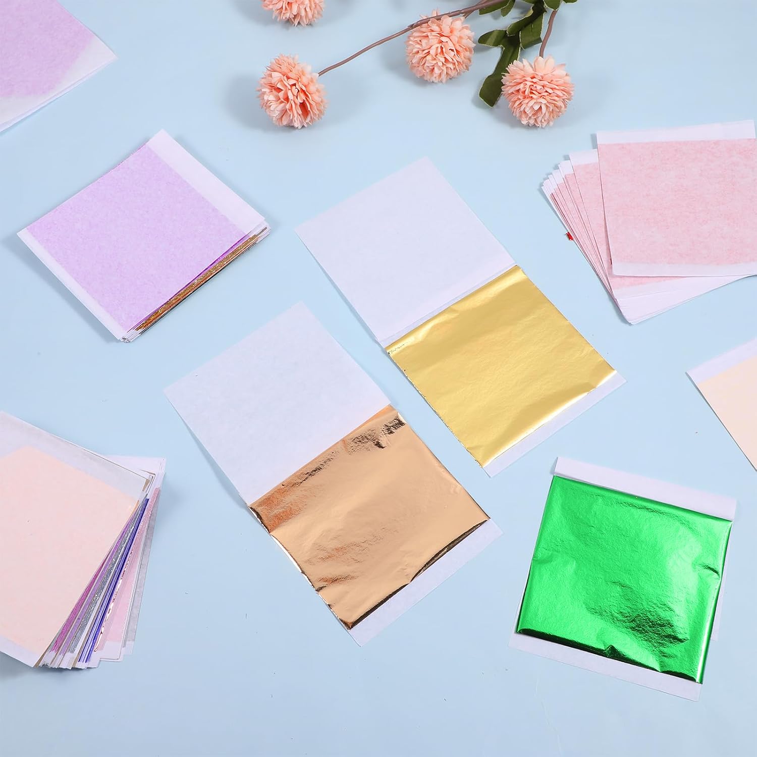 Hadnves 240 PCS Gold Leaf Sheets 12 Colors Imitation Gold Flakes Foil Paper Sheets for Art Decoration Nails Handicrafts Bronzing Furniture Painting Resin DIY Crafts No Edible (3.35 × 3.15 Inches)