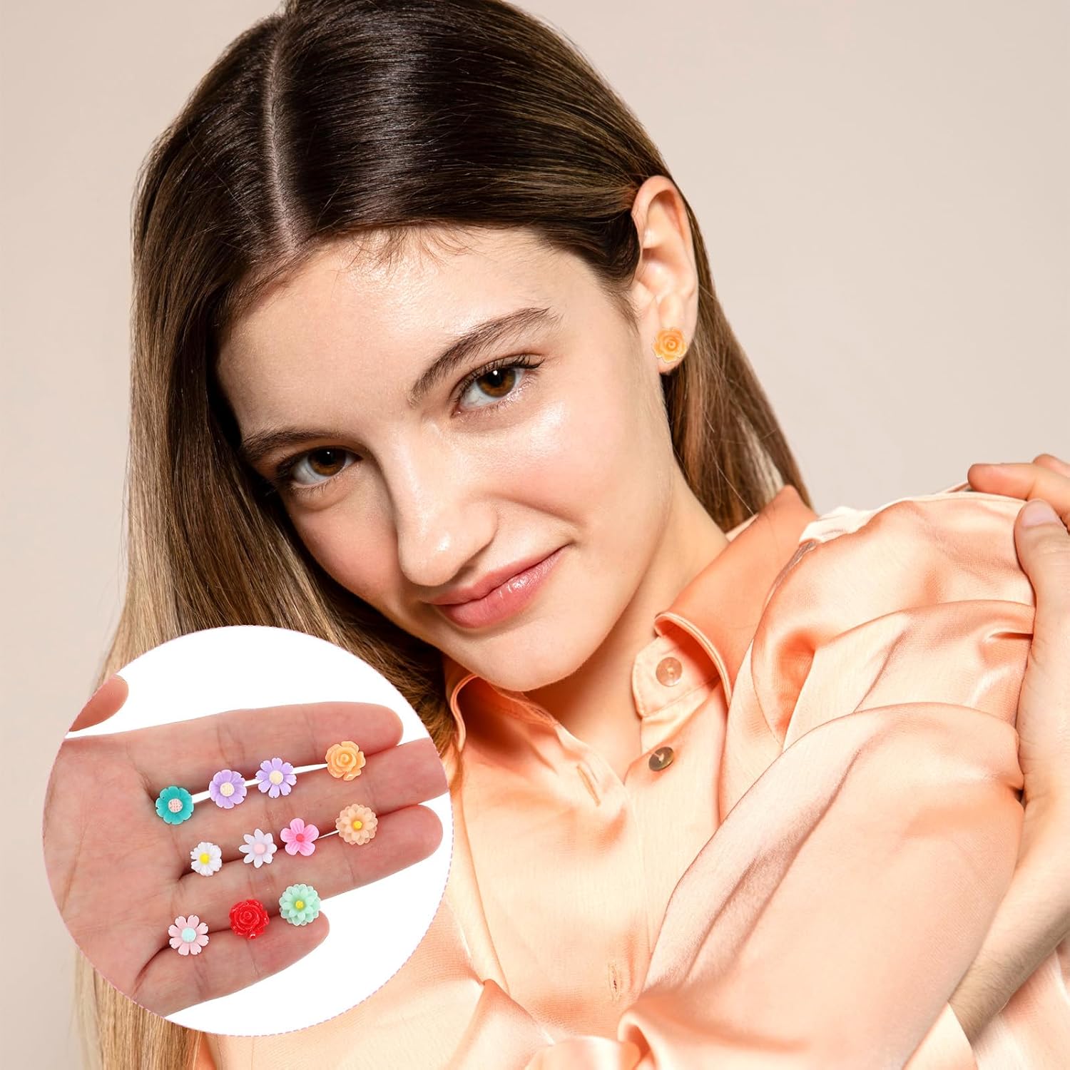 Rose Flower Plastic Earrings for Women Plastic Earrings 16 Pairs Colorful Flower Stud Post Earring Daisy Rose Post Stud Floral Ear Studs Refined Earring for Sensitive Ears for Daily Use - Image 6