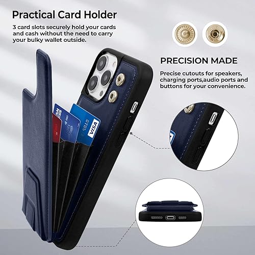 Miniatura 10 de HANDODO Funda tipo cartera compatible con iPhone 14 Pro Max, funda de piel con tarjetero y bloqueo RFID, doble cierre, a prueba de golpes,