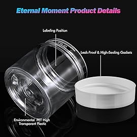 Eternal Moment 36 Pack 6 OZ Plastic Jars Round Clear Cosmetic Container Jars with White Lids, Perfect for Lotion, SlimeCream, Ointments, Makeup, Eye Shadow, Samples, Pot, Travel Storage