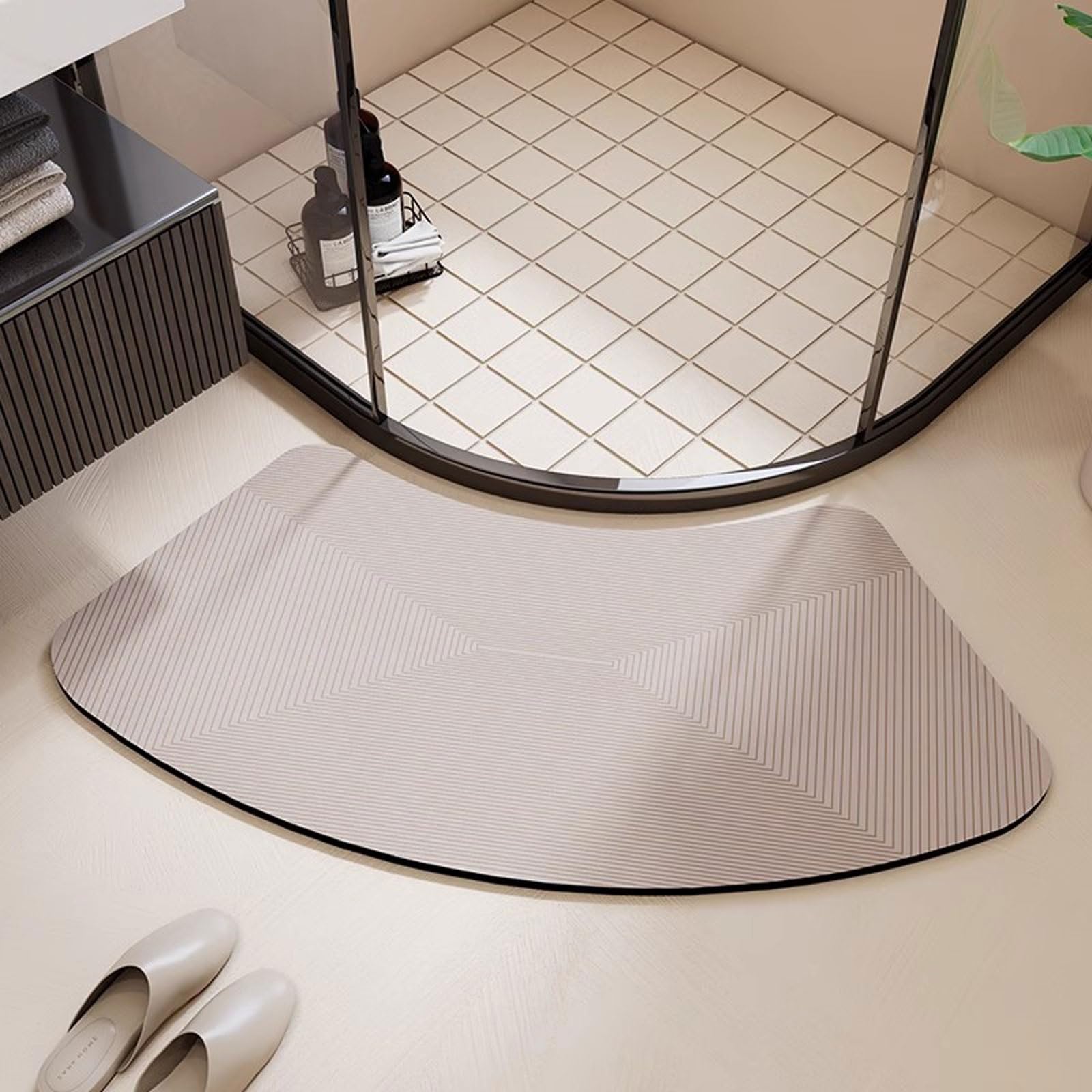 Curved Shower Mat, Diatomite Stone Bath Mat Quick Dry, Water Absorbent Bath Mat for Bathroom, Kitchen, Toilet, Door(B,60x120cm)