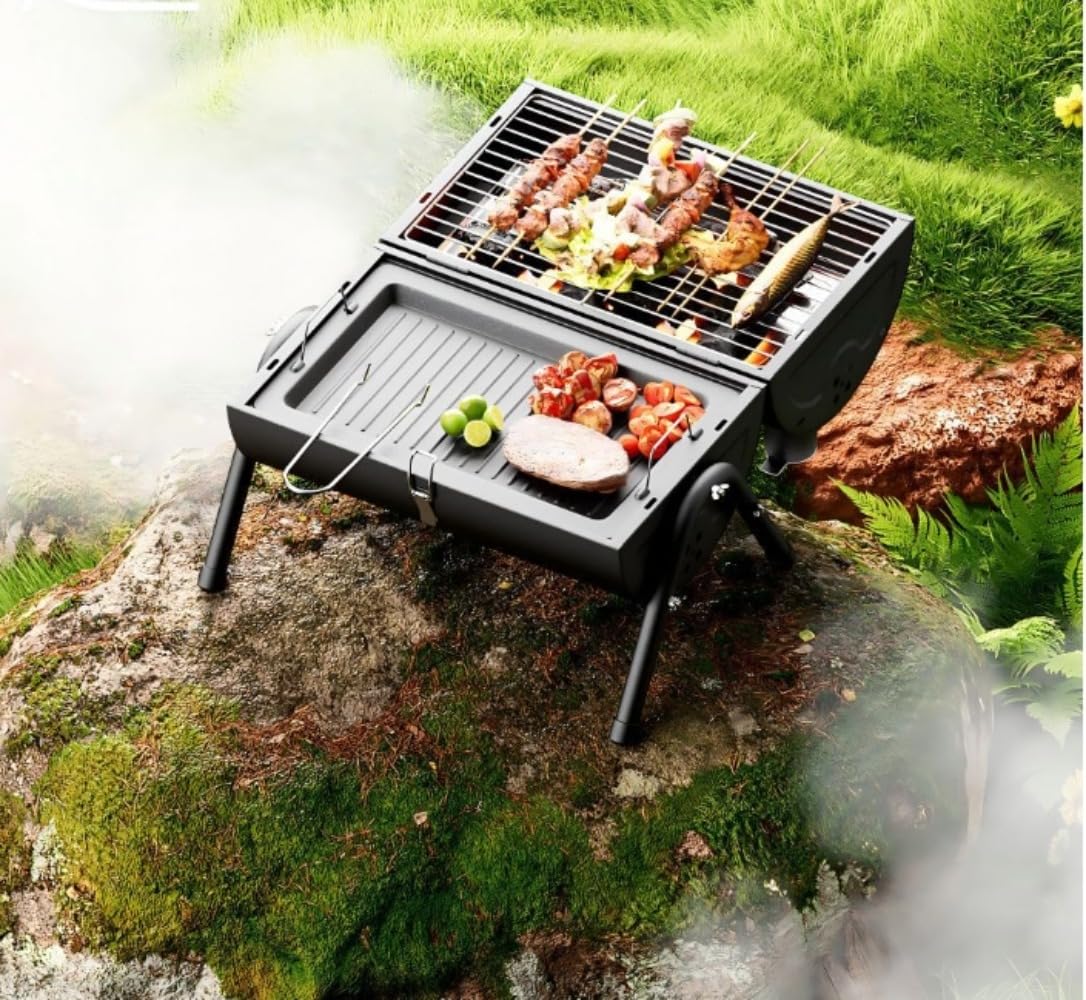 Amazon | Hubiuyo バーベキューコンロ 焚き火台 bbq コンロ 鉄板付き