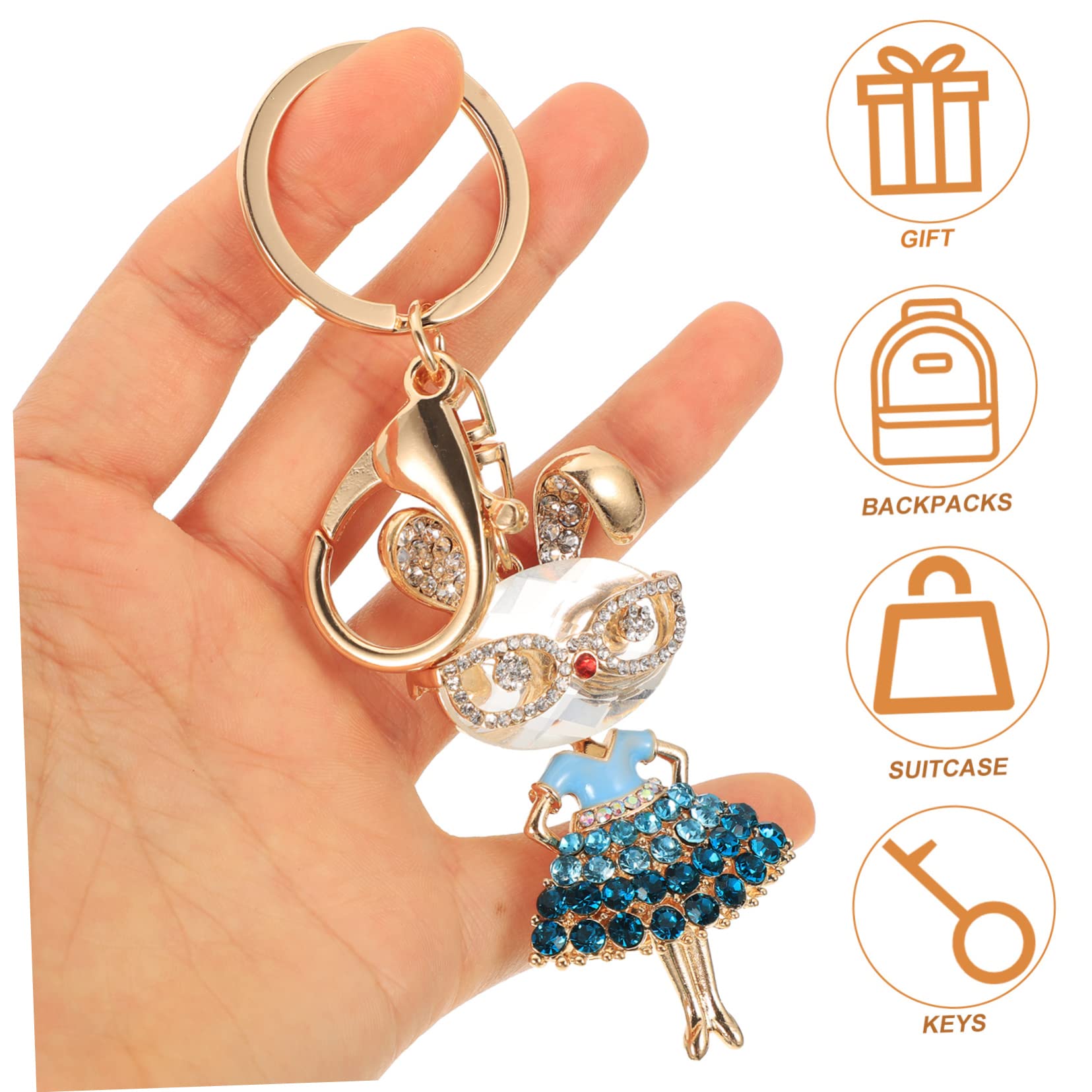 llave de aleación multicolor, Llavero de conejo con diamantes de imitación, paquete de 2, multicolor, 11 x 4 cm, for llaves, bolso, coche(Bluex2pcs,11X4CMx2pcs)