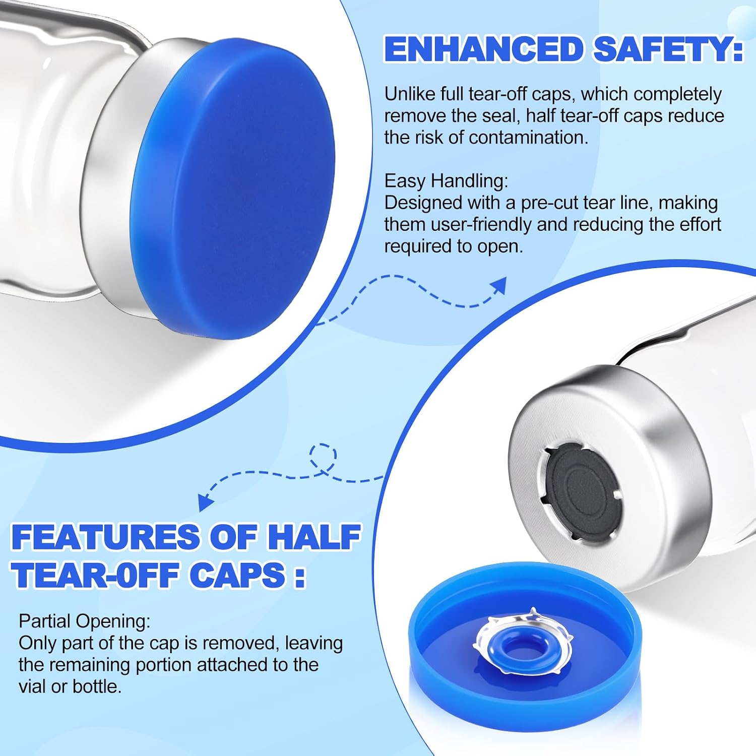 50 Pcs 15ml Sealed Sterile Empty Vials with Self Healing Injection Port Clear Glass Empty Vials with Sealing Plastic-Aluminum Flip Cap Sterile Injection Vial for Flat Bottom Lab (Blue Lid)