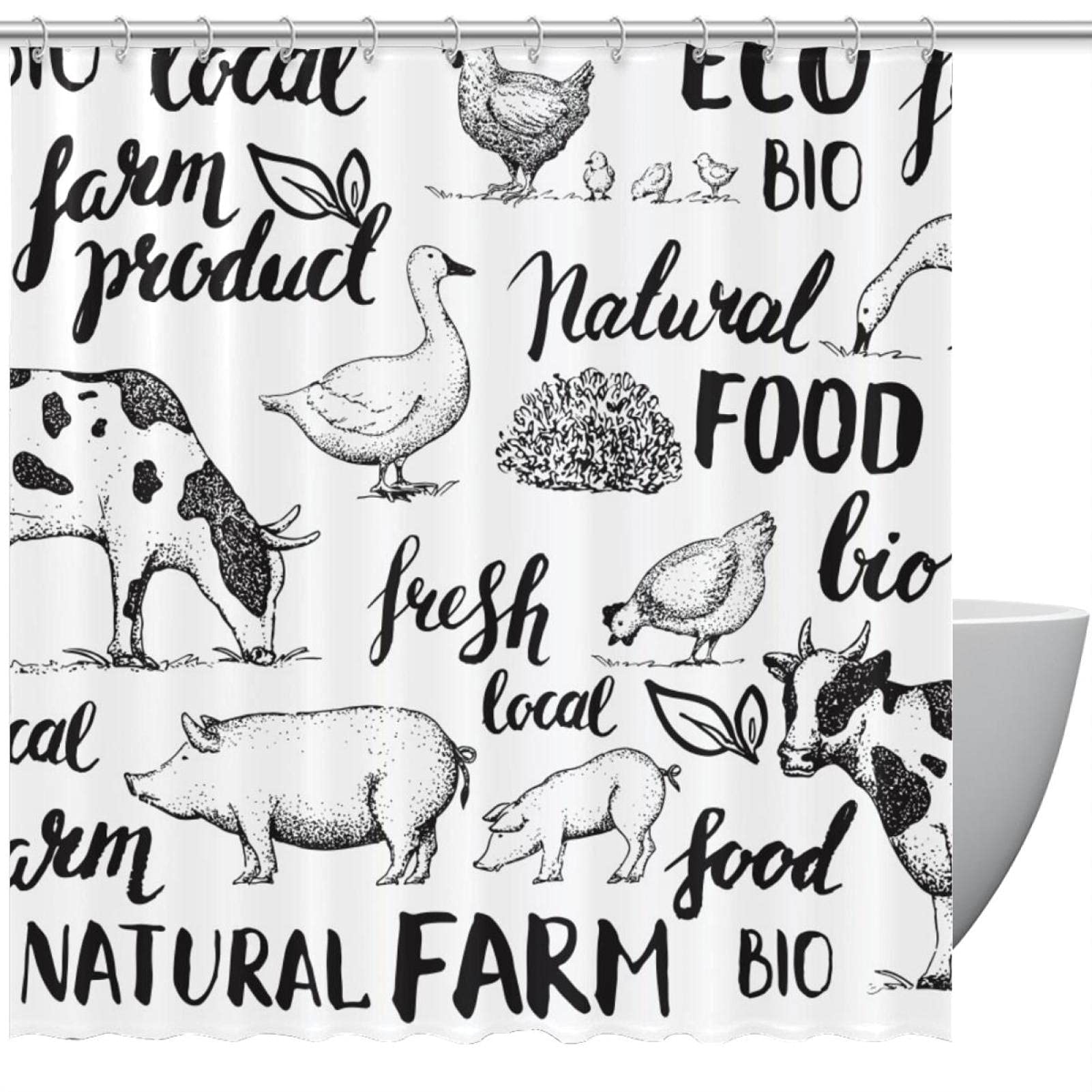 Rideau de douche animaux de la ferme 183 cm textile anti moisissure