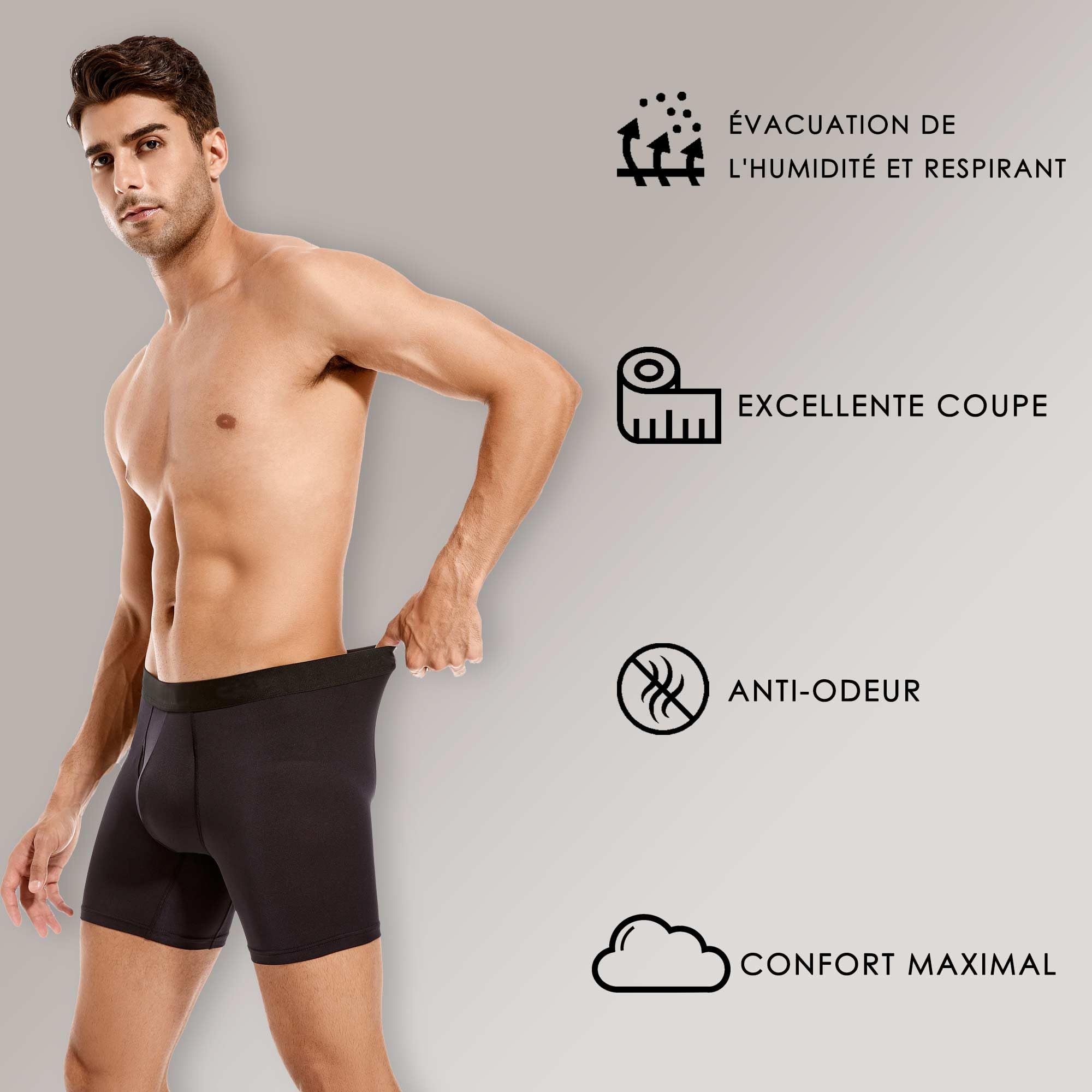 Boxer Homme Sport - sous-vêtements Fonctionnels, Lot de 6 Longs Shorts de Caleçon Homme Respirants avec Ouverture