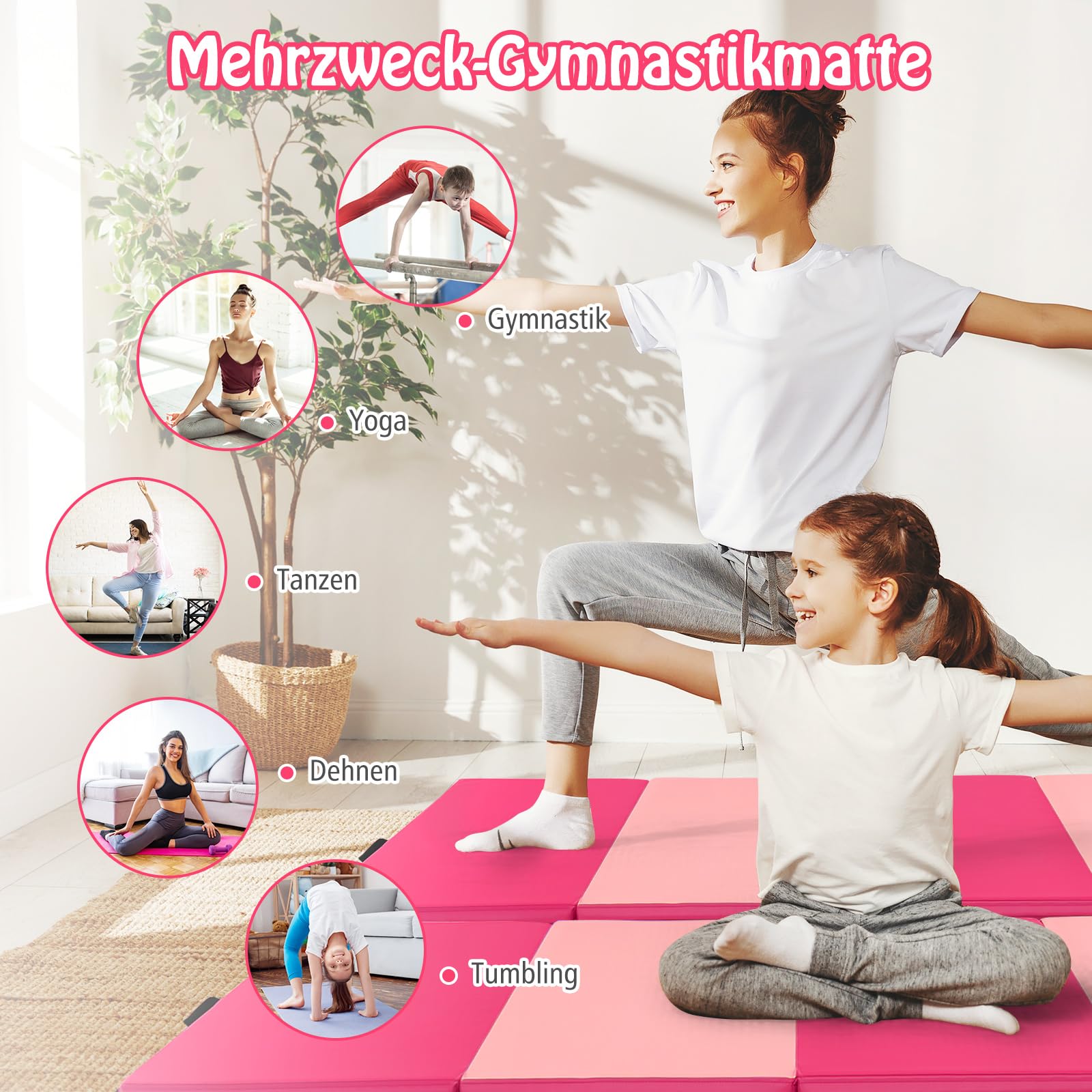 COSTWAY 240 x 120 x 5 cm, miękka mata podłogowa, składana, mata do jogi z zapięciem na rzepy i 2 uchwytami do noszenia, mata gimnastyczna, składana mata do fitnessu, gimnastyki, jogi, treningu w domu