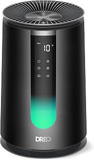 Purificador de aire DREO 338 para el hogar, limpiador de aire HEPA verificado por AHAM para dormitorios de hasta 1176 pies cuadrados, limpiador inteligente para mascotas, humo y olores, monitor PM2.5, aromaterapia, DR-HAP008, negro oscuro