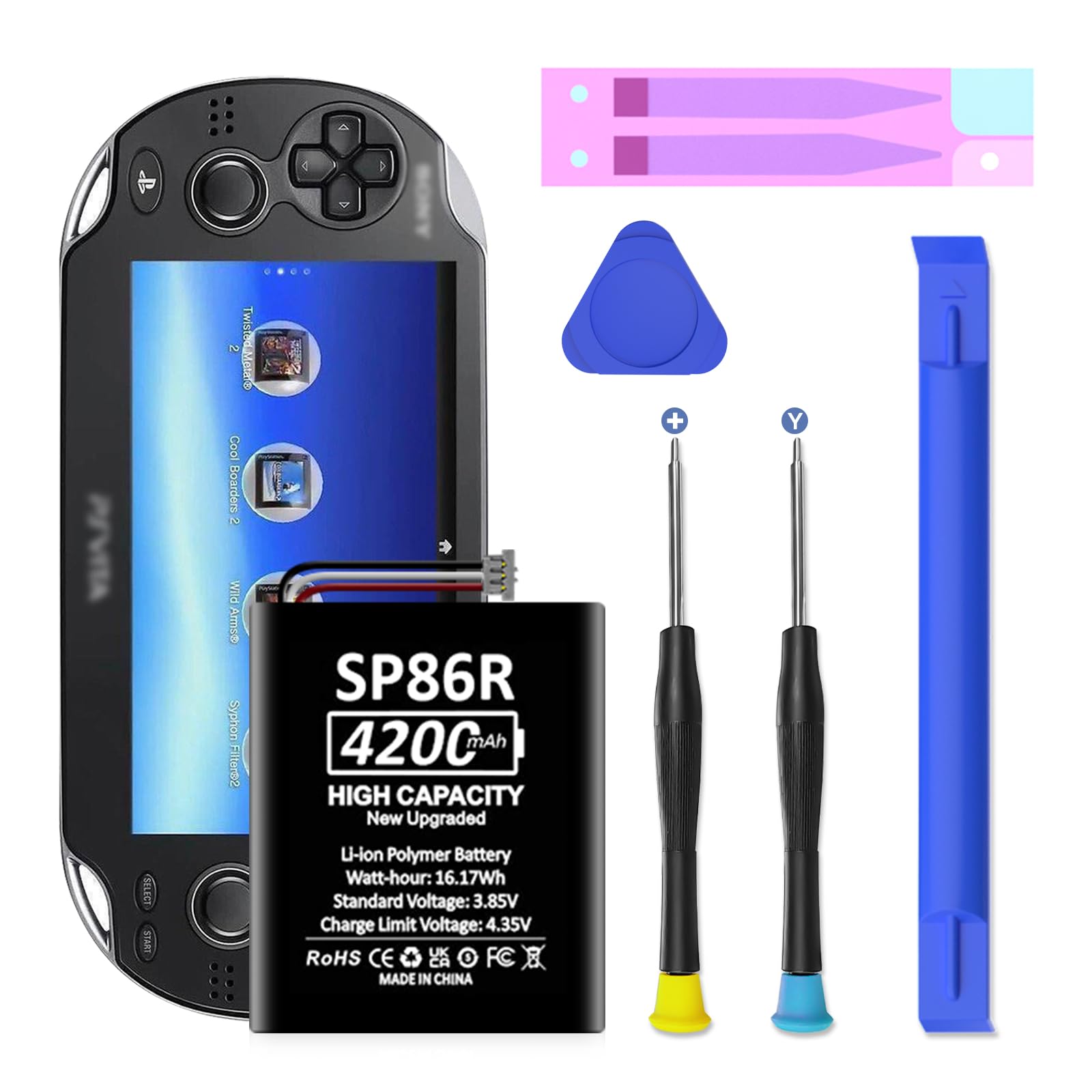 SHENMZ Replacement Battery for Sony PS Vita 2000, High Capacity – Compatible with PSV2000/PCH-2000/PCH-2007, Includes Disassembly Tool Kit