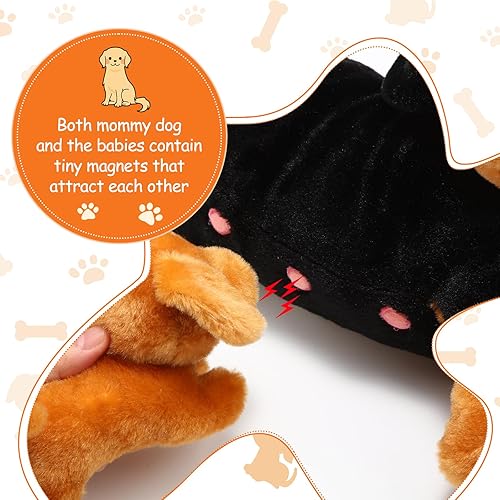 Miniatura 4 de Honoson Juego de peluche de perro nutritivo con cachorros, peluche de mamá con 4 cachorros de bebé, juguetes de peluche suaves y lindos para niñas,
