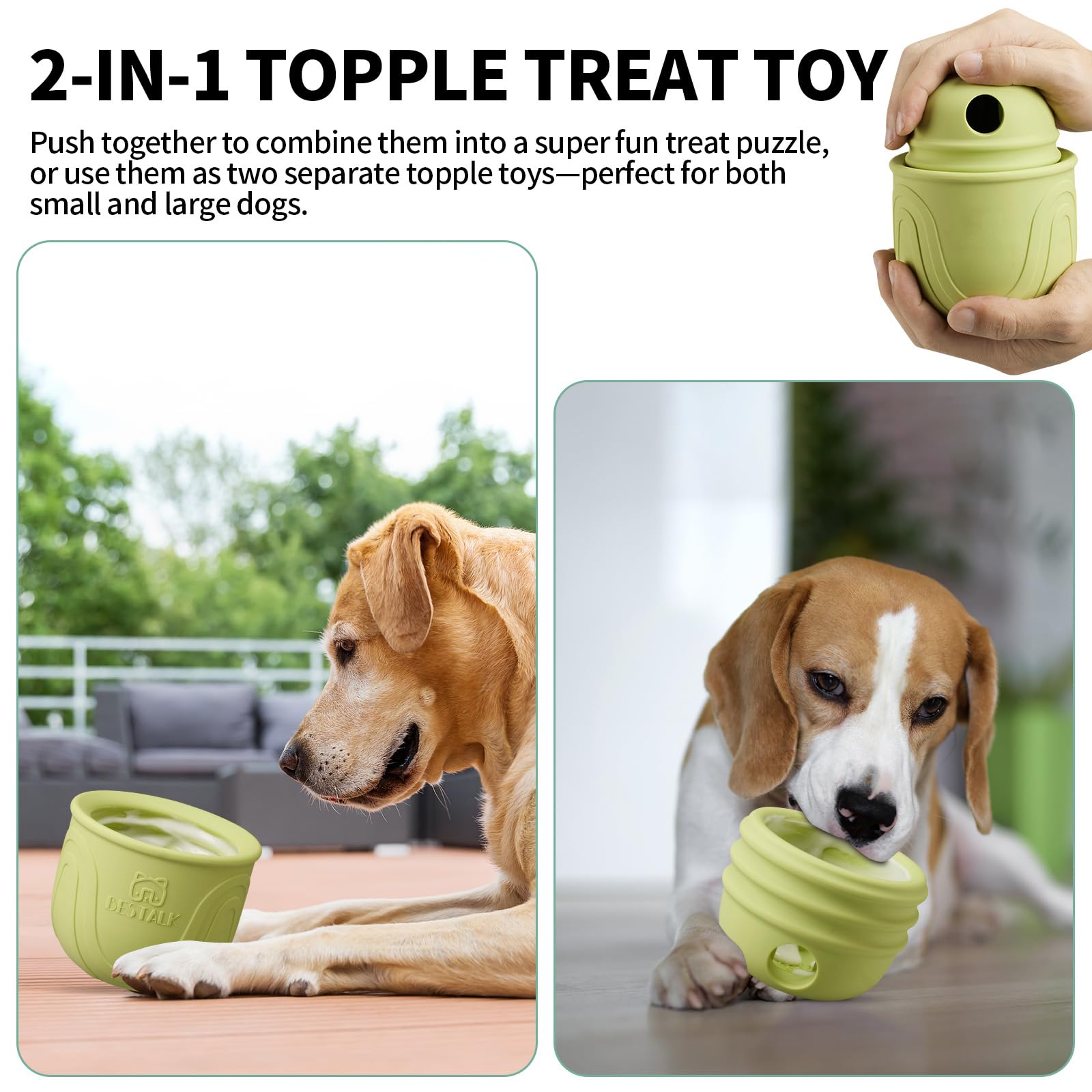 Topple - Dispensador de golosinas para perros, juguete interactivo de larga duración para masticar, enriquecimiento de perros rellenable, juguete para lamer congelado para aburrimiento
