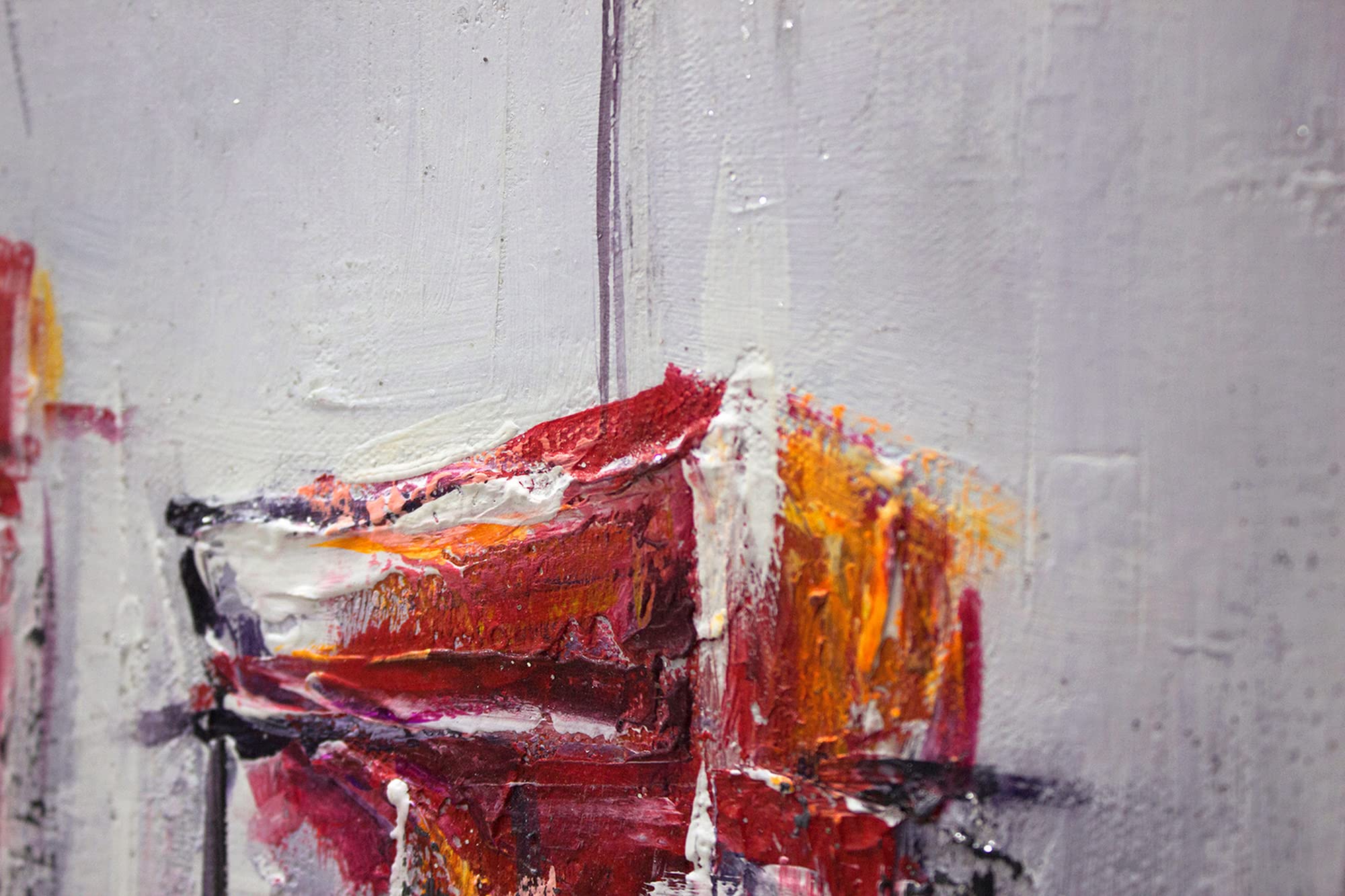 YS Tableau peinte à la main Un port tranquille Toile abstraite moderne voiliers rouges paysage marin brumeux Surface texturée avec cadre 160x80 cm