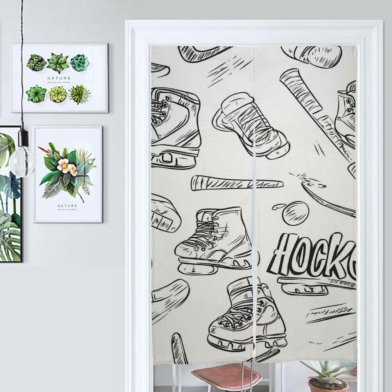 Hockey Skates And Ice Pucks Fashion Door Curtains WC Partition Curtain for Kitchen Store 57×17 Inches