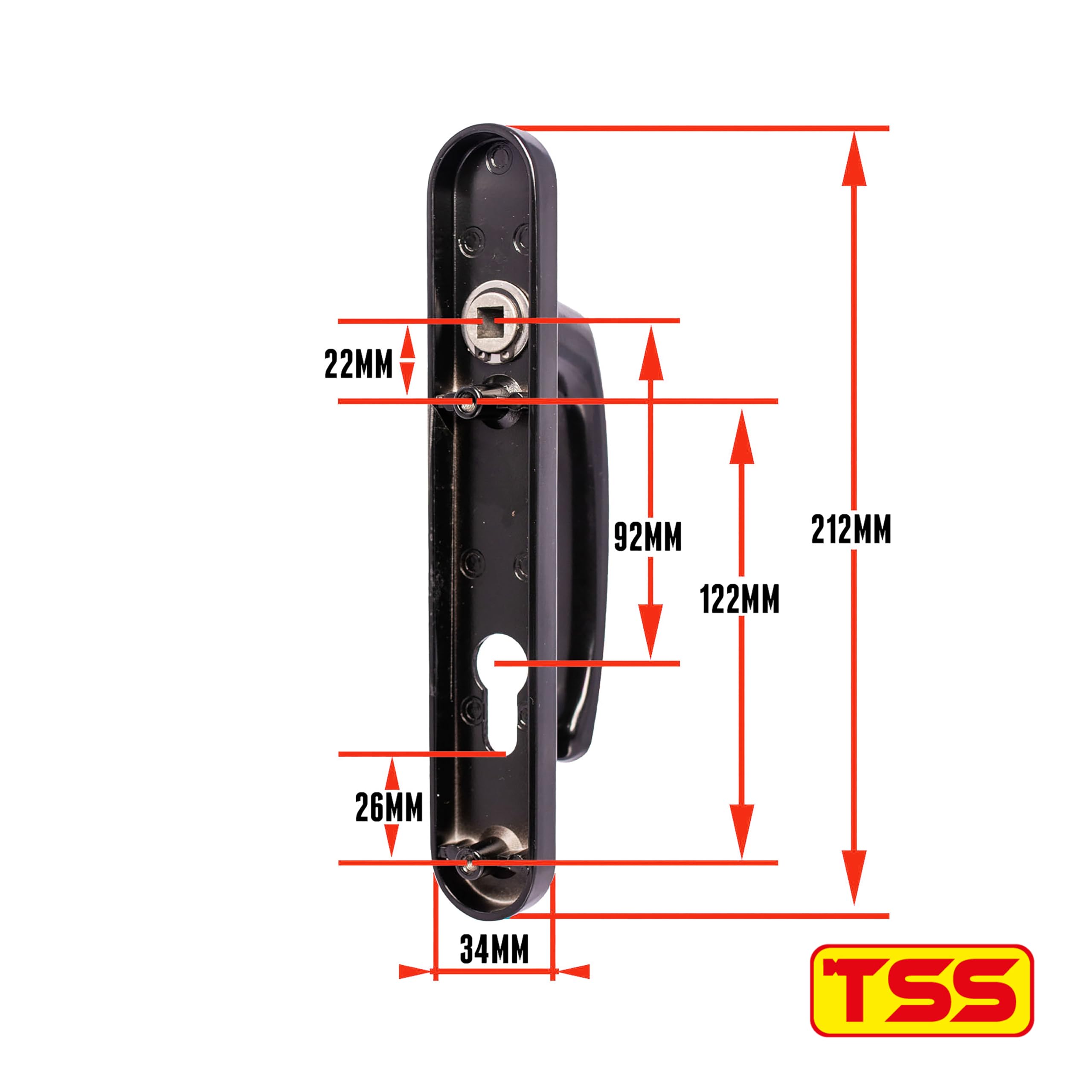TSS UPVC Door Handle Set, 92mm PZ (Centres), Lever/Lever, Screw to Screw 122mm with Backplate 212mm x 34mm - Image 3