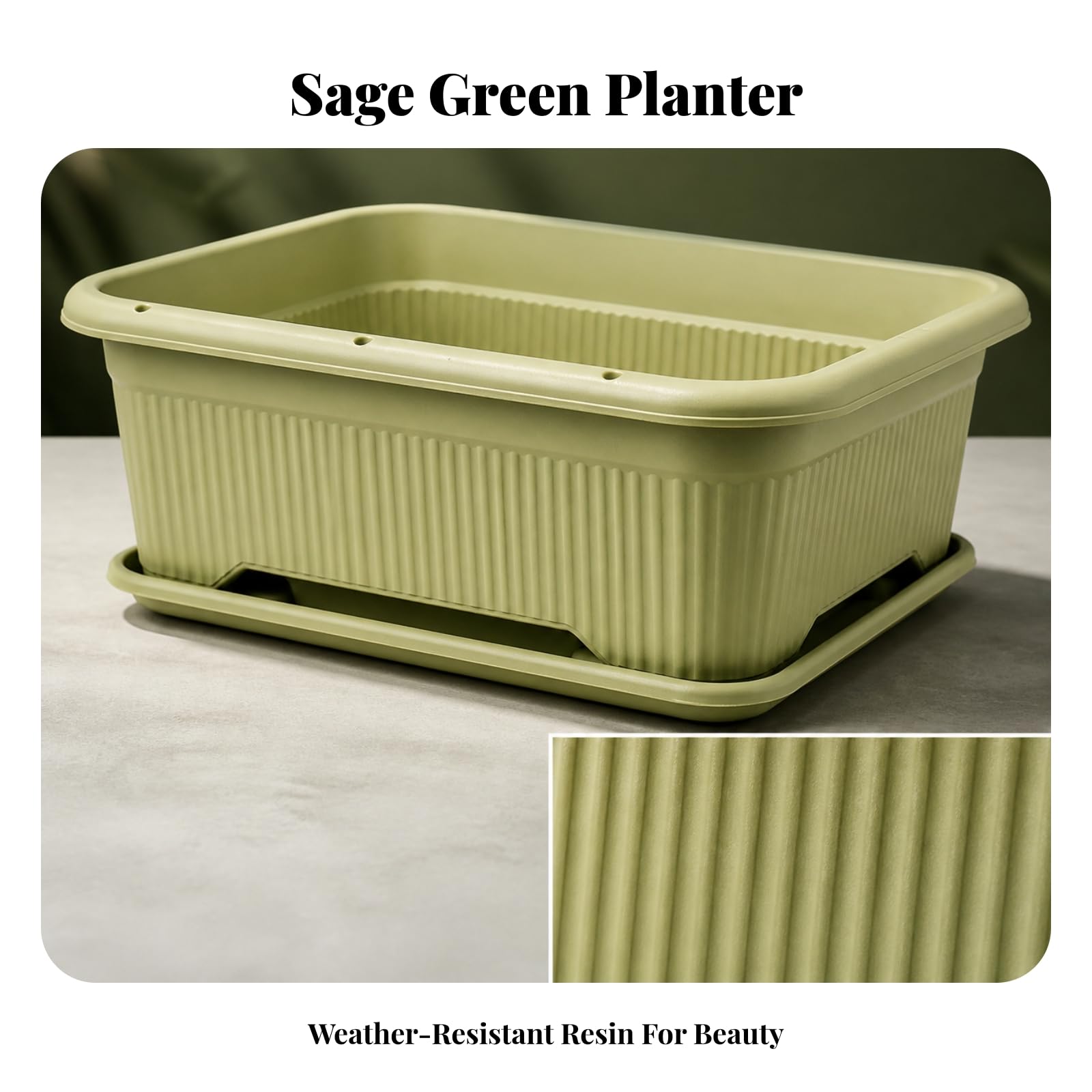 Cassetta per Piante con Sottovaso | in Resina, Fioriera Rettangolare con Sottovaso, Bordo Arrotondato, per Balcone, Verde