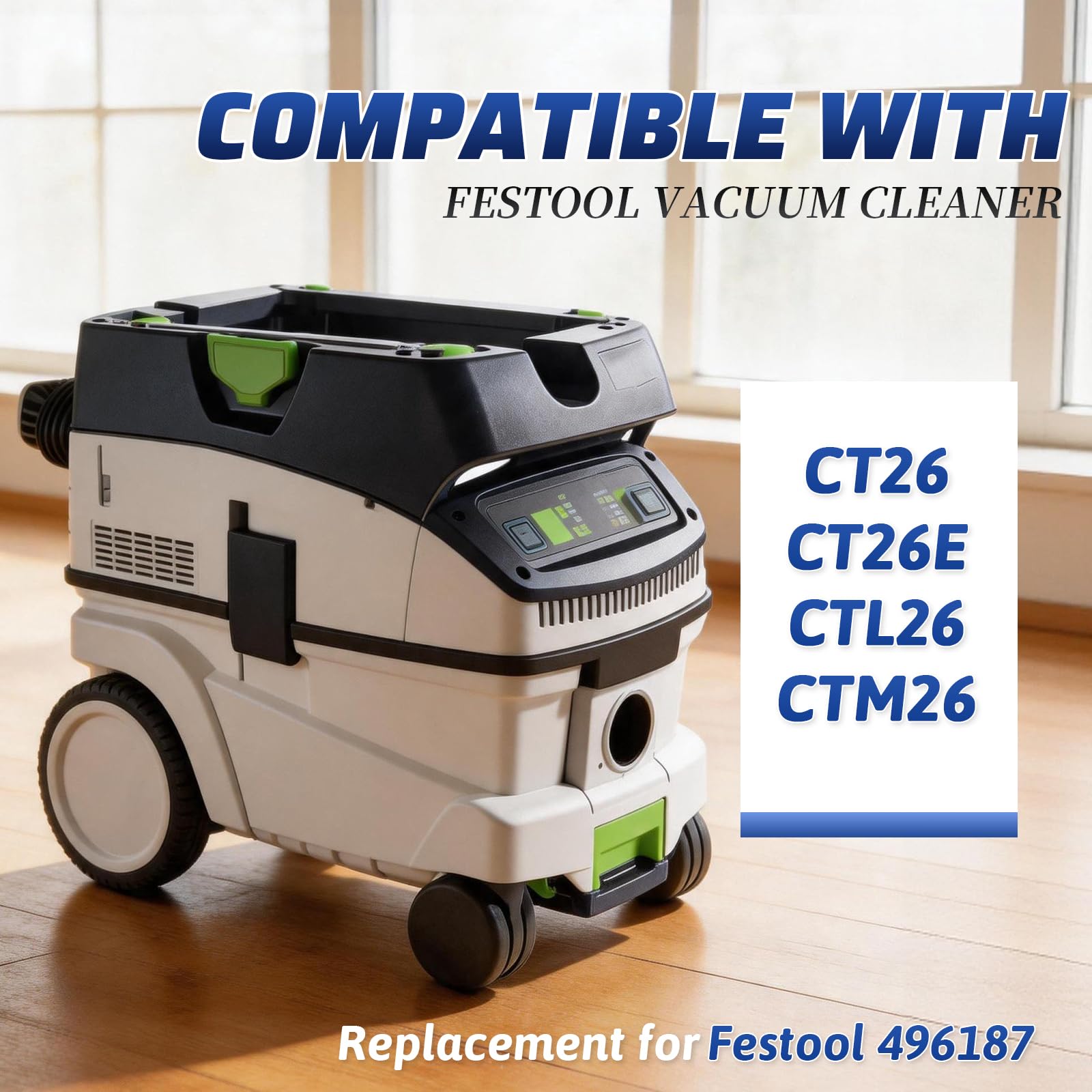 12 bolsas de filtro autolimpiables para Festool CT 26 / CTM 26 E/CTL 26 E CLEANTEC (496187) – Bolsa de filtro de gran capacidad, bolsa de filtro de repuesto SC FIS-CT 26/5