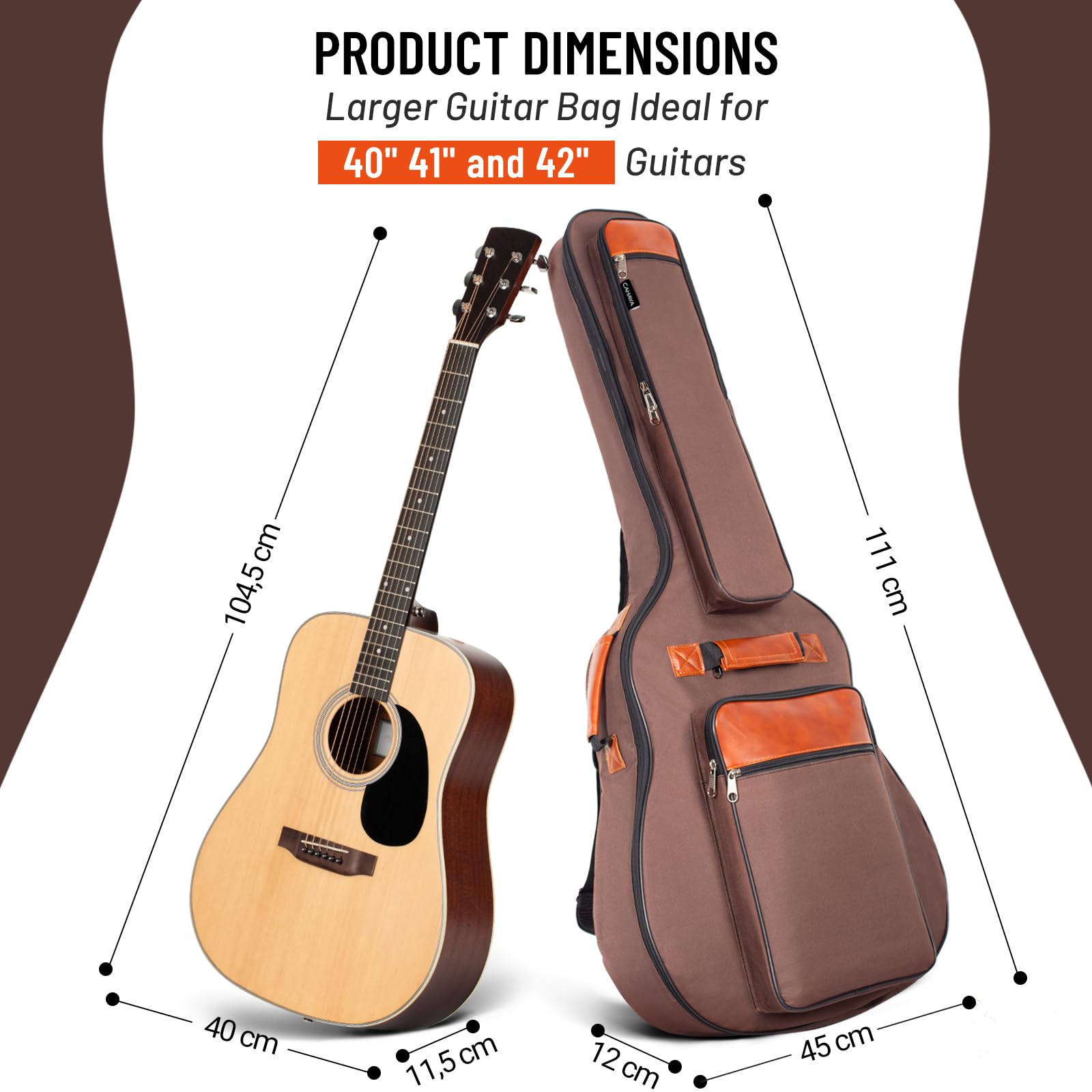 CAHAYA Gitarrentasche für Akustikgitarre, 101,6 cm, 106,7 cm, verbesserte Premium-Version, 12 mm, mit Schaumstoff gepolstert
