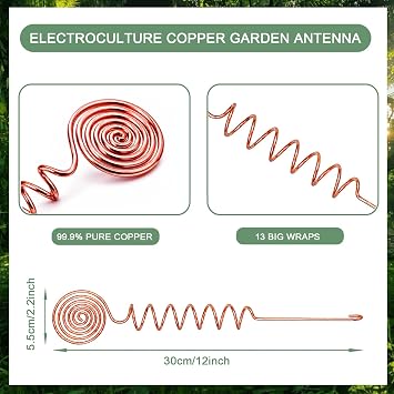3 Pack Electroculture Copper Garden Stakes, 10-Gauge 99% Copper Gardening Antenna Kit, Dual Spiral Plant Stakes for Houseplants, Vegetable Gardens, Raised Beds and Indoor Pots