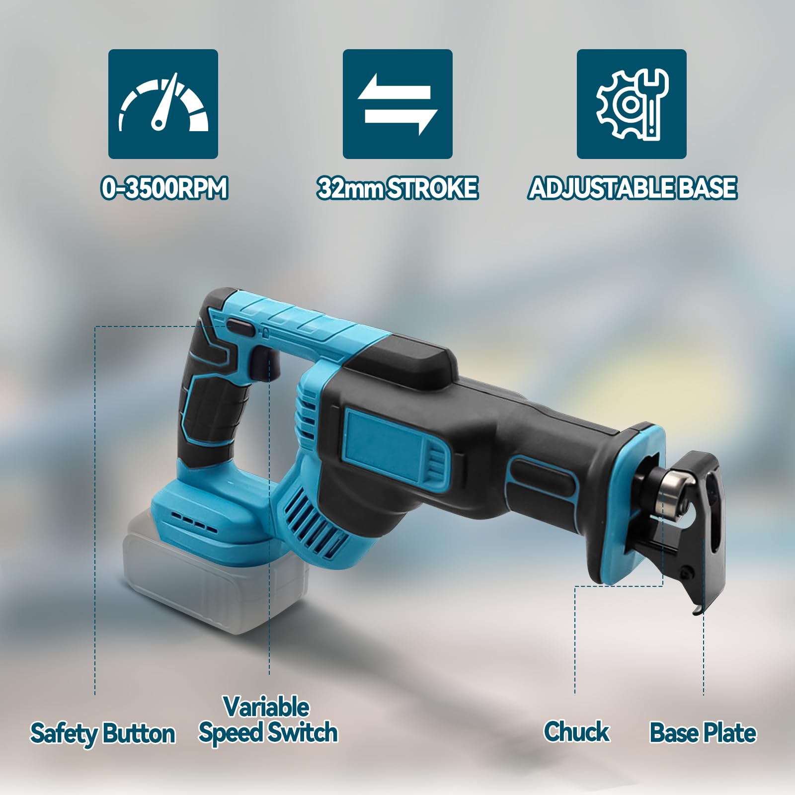 Accu-reciprozaag, elektrische reciprozaag met 4 zaagbladen, compatibel met Makita accu 18 V, draagbare mini-handzaag, snijden voor metaal, hout, kunststof, boomsnoeien (zonder accu en oplader