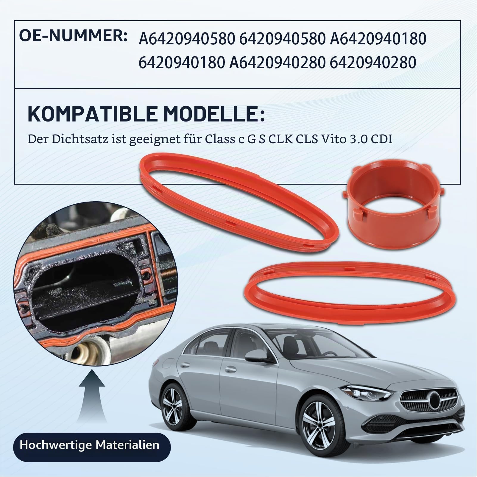 A6420940580 Lüftungsdichtungssatz kompatibel mit Mercedes Klasse C/E/CLK/CLS Vito 3.0 CDI Dichtungssatz Ansaugstutzen 6420940580 A6420940180 6420940180 A6420940280 6420940280