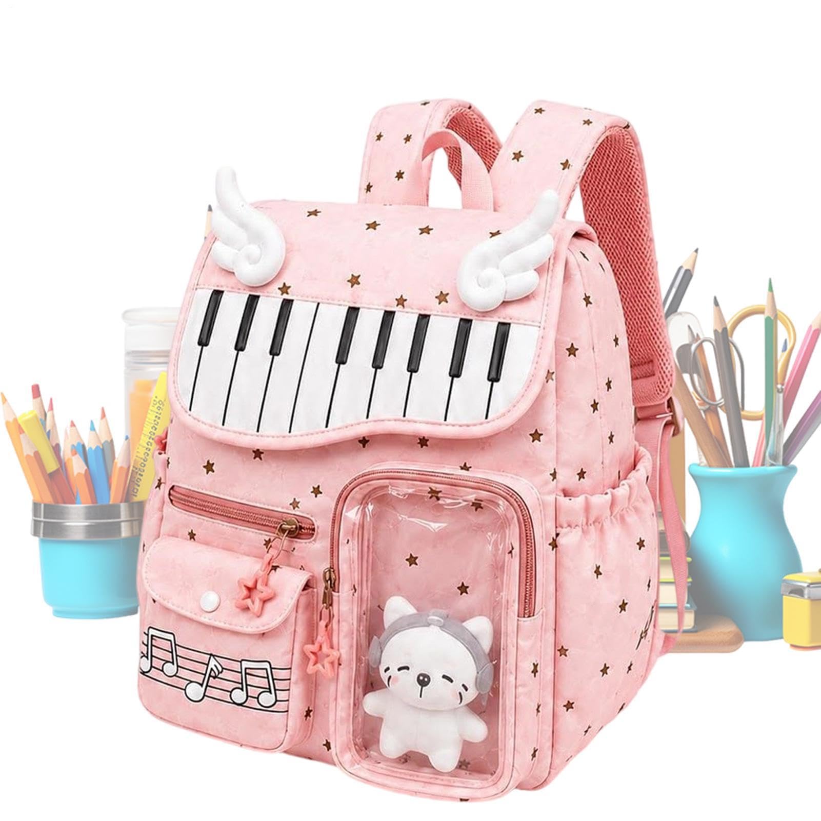 Zaino Pianoforte Borsa per Libri Carina e di Grande Capacità con Ciondolo